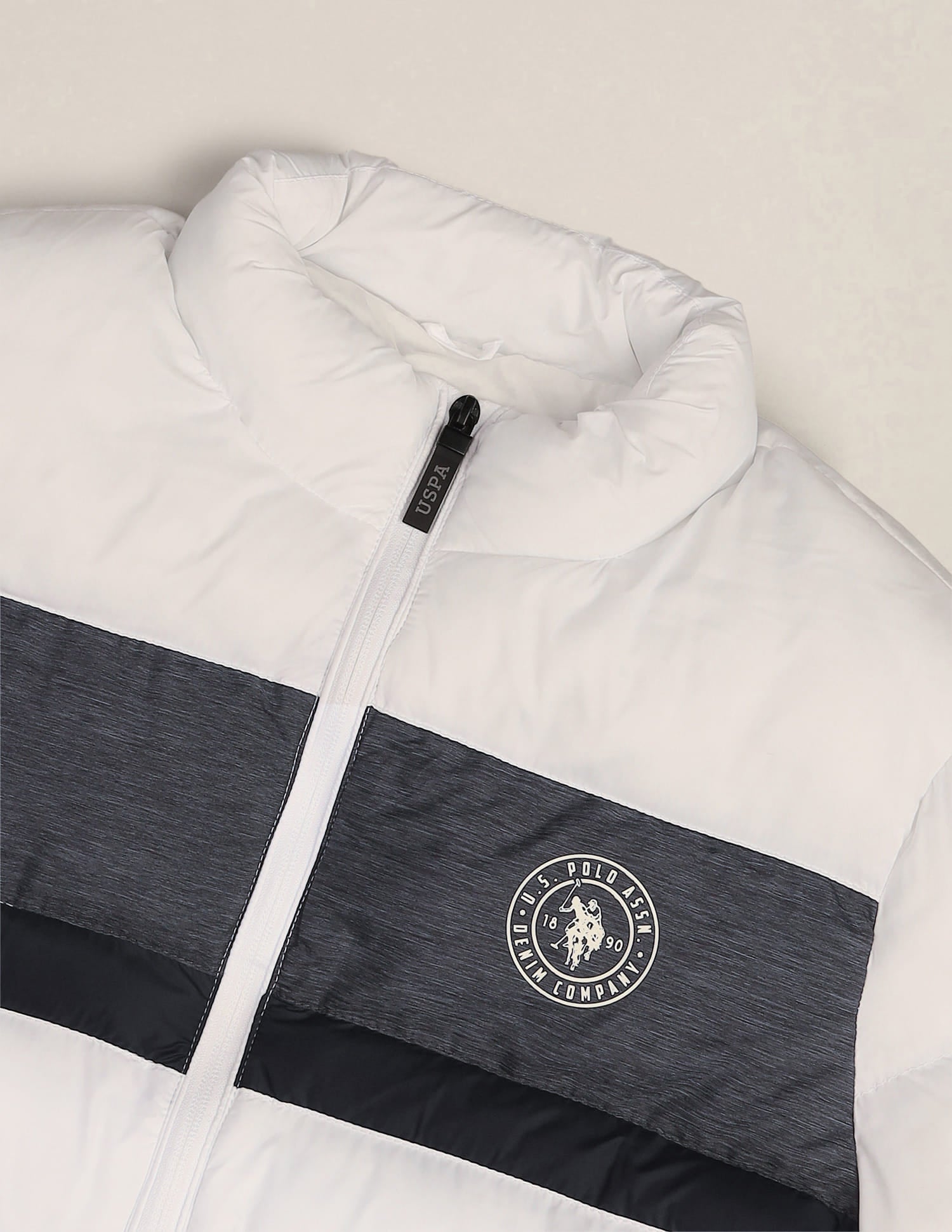 High Neck Colour Block Puffer Jacket White - U.S. Polo Assn. India | Large