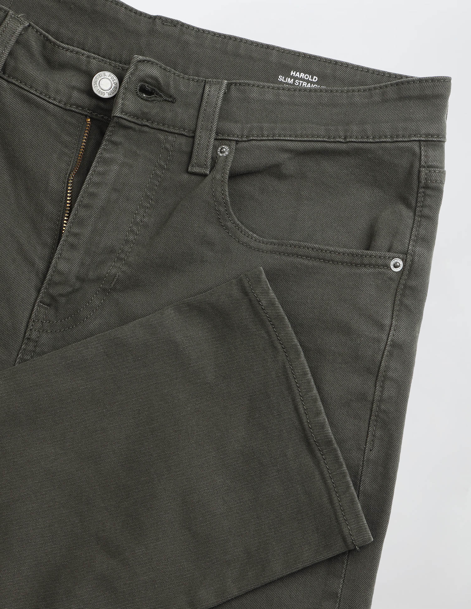 Harold Slim Straight Fit Green Jeans Dark Olive - U.S. Polo Assn. India | Large