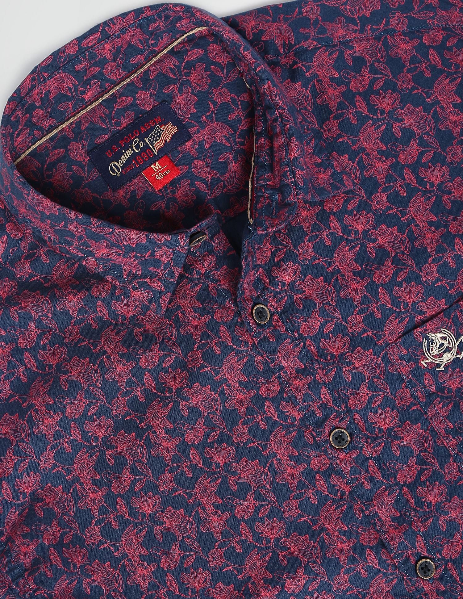 Pure Cotton Floral Print Casual Shirt Navy - U.S. Polo Assn. India | Large