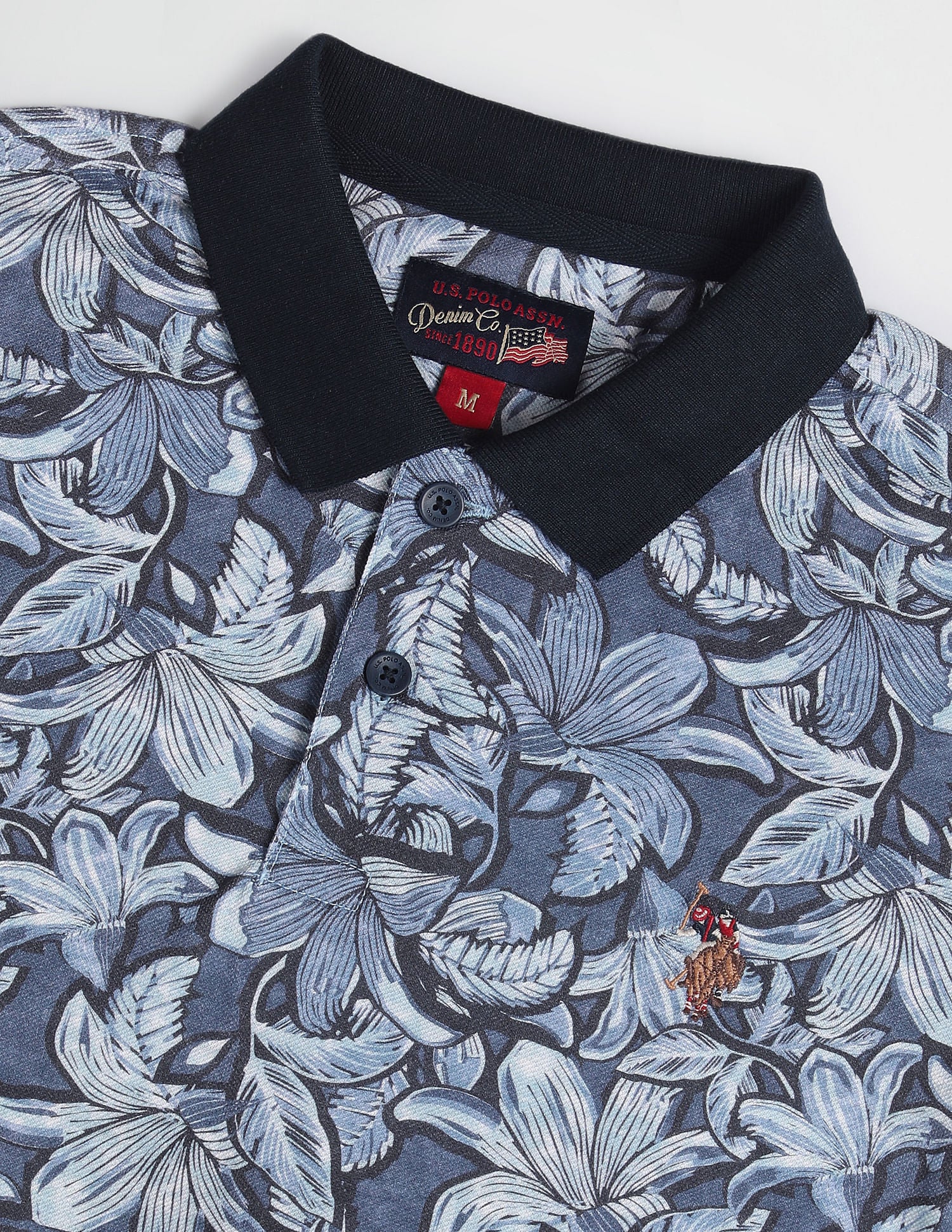 Floral Print Pique Polo Shirt Blue - U.S. Polo Assn. India | Large