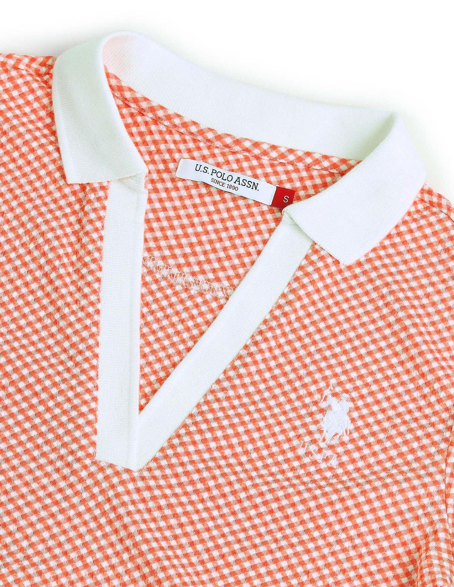 Open Placket Textured Polo Shirt Orange - U.S. POLO ASSN. | Large