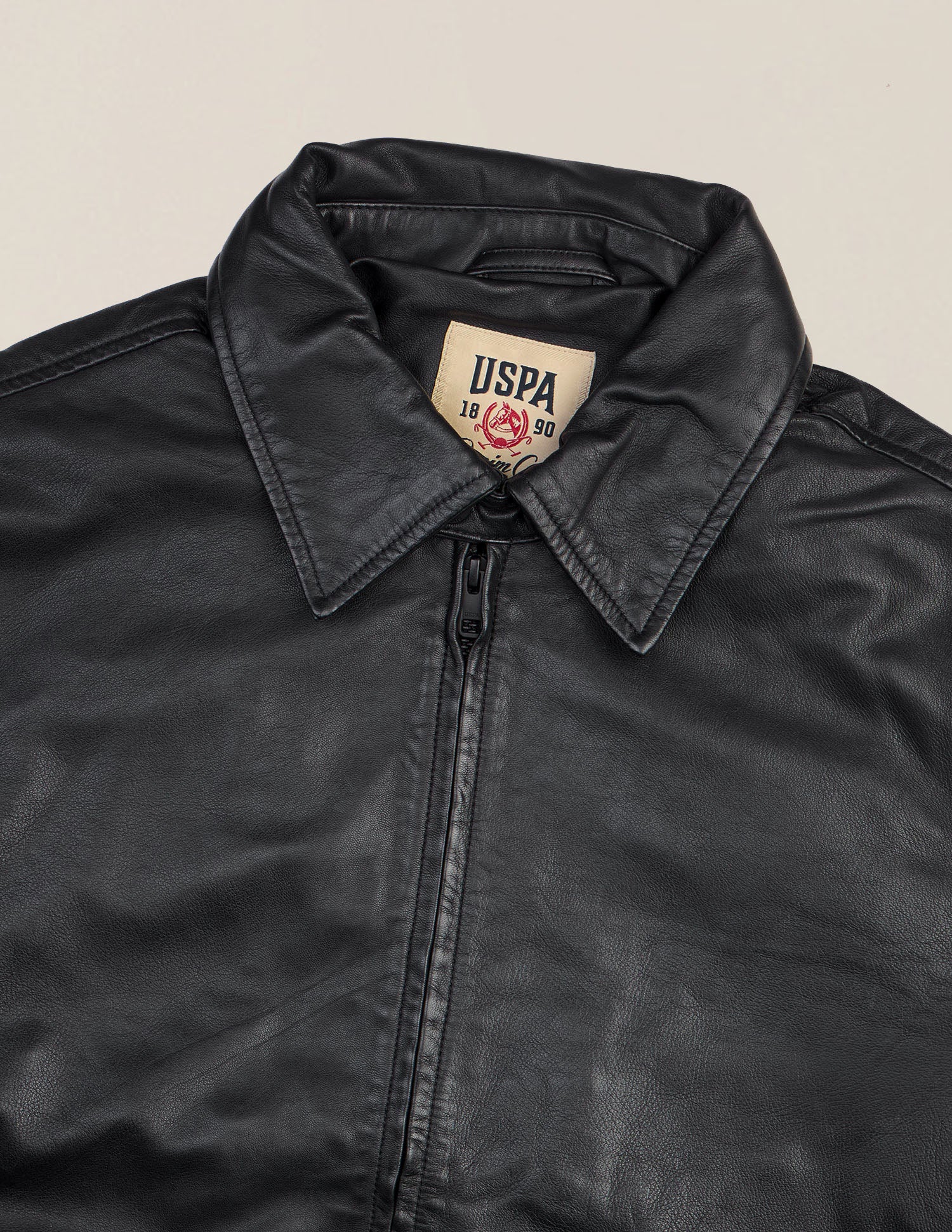 Solid Leather Jacket Black - U.S. Polo Assn. India | Large