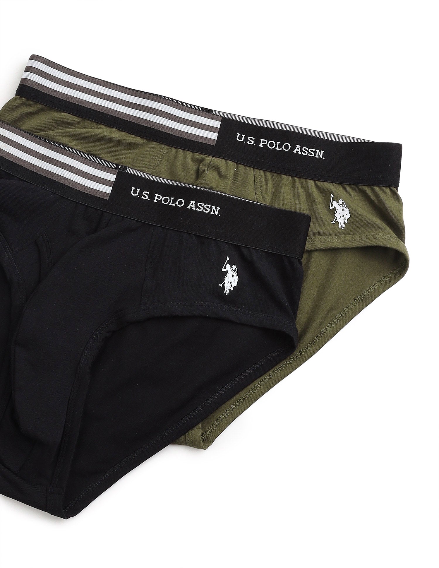Striped Waistband OEB19 Briefs - Pack Of 2 Dark Olive and Uspa Black - U.S. Polo Assn. India | Large