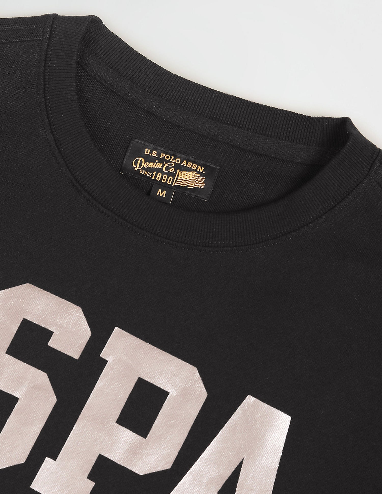 Brand Print Cotton Sweatshirt Black - U.S. POLO ASSN. | Large