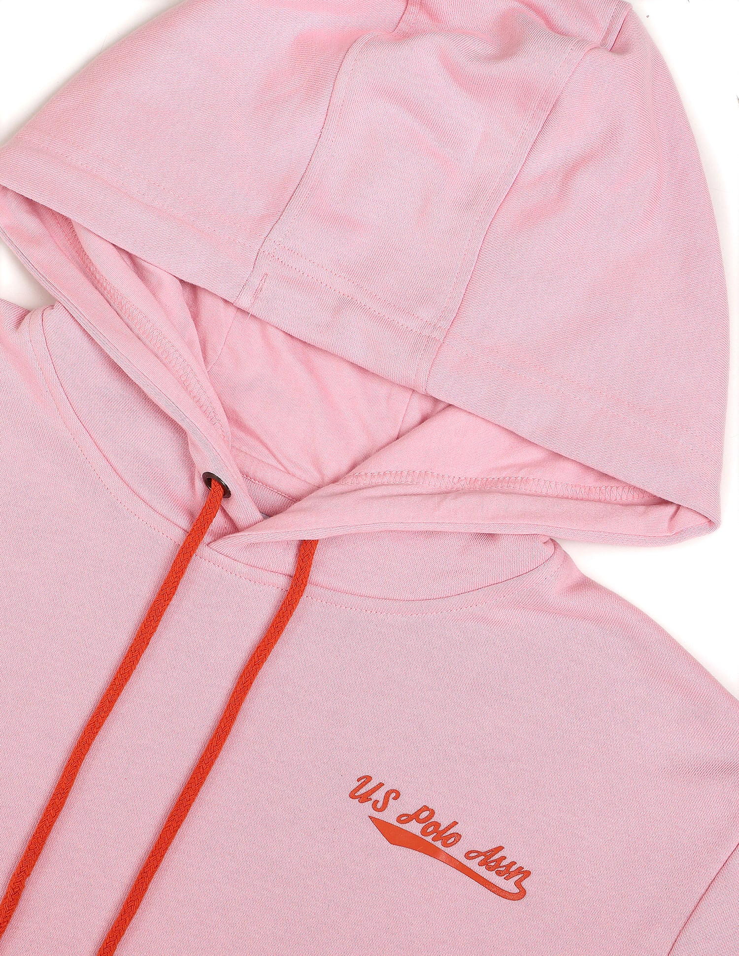 Hooded Striped Sleeve Solid Sweatshirt Pink - U.S. Polo Assn. India | Large