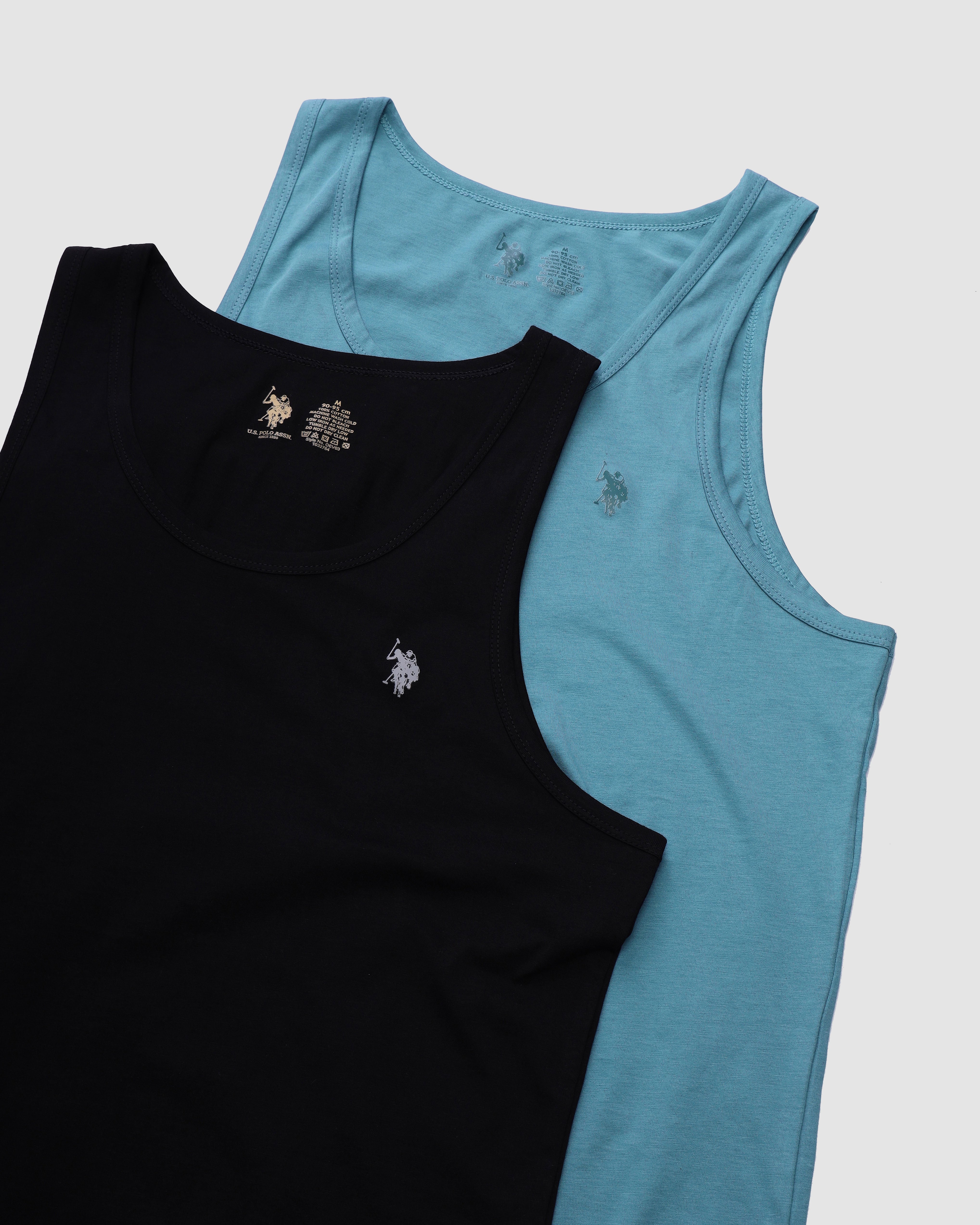 Solid Cotton OEV03 Vest - Pack Of 2 Black and Blue - U.S. POLO ASSN. | Large