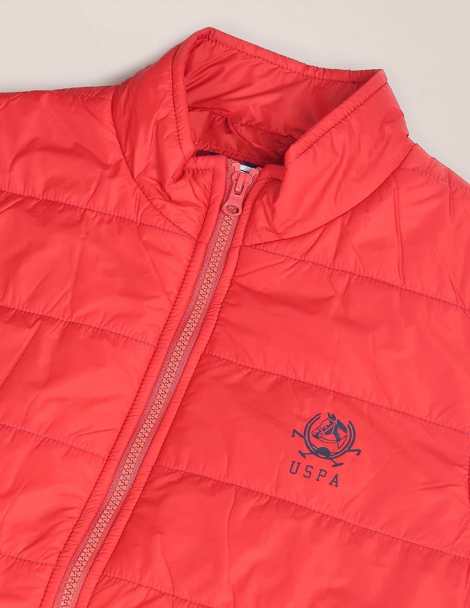 High Neck Sleeveless Solid Padded Jacket Red - U.S. Polo Assn. India | Large