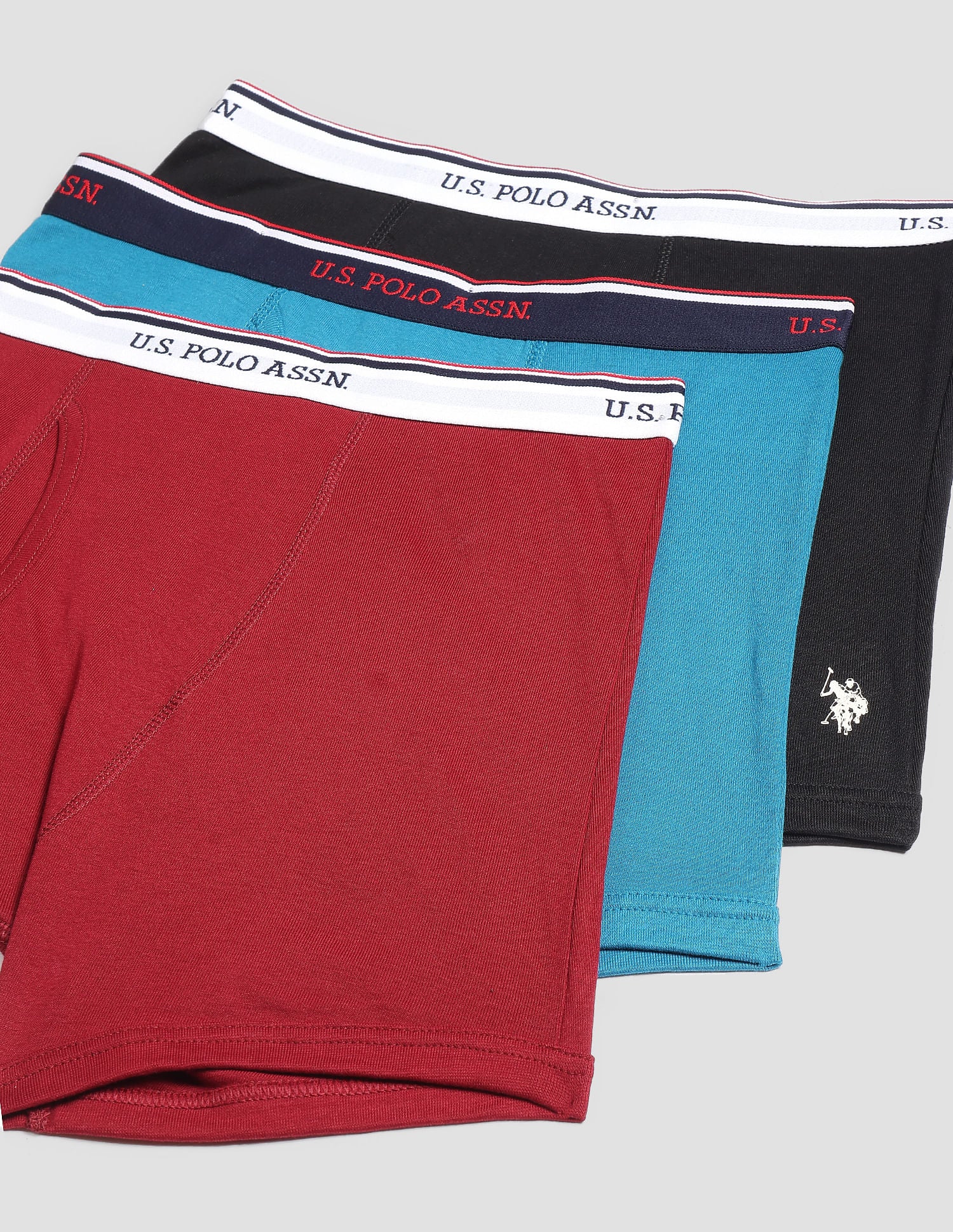 Cotton Mid Rise 1667 Trunks - Pack Of 3 Red, Black and Green - U.S. POLO ASSN. | Large