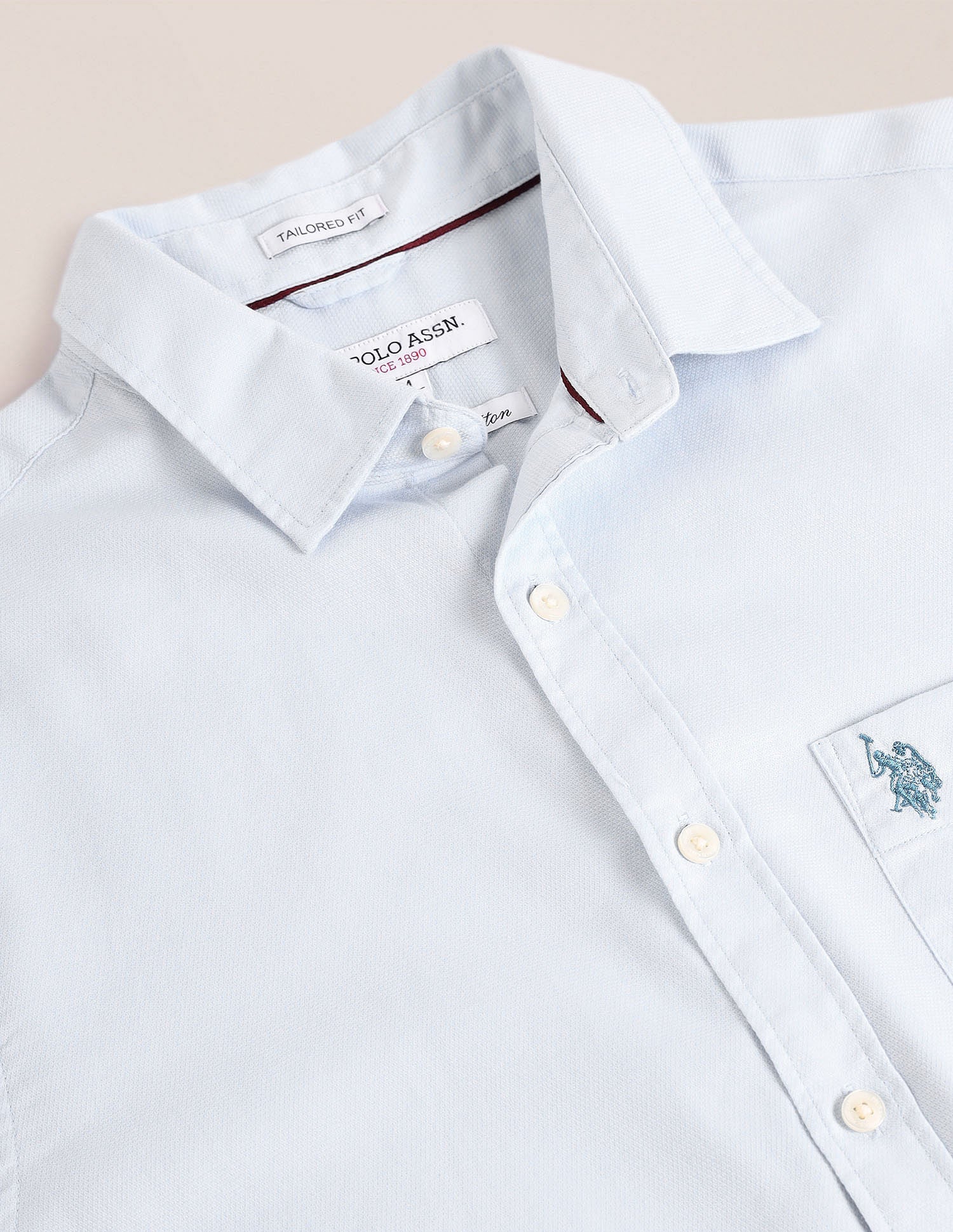 Tailored Regular Fit Solid Shirt Blue - U.S. Polo Assn. India | Large
