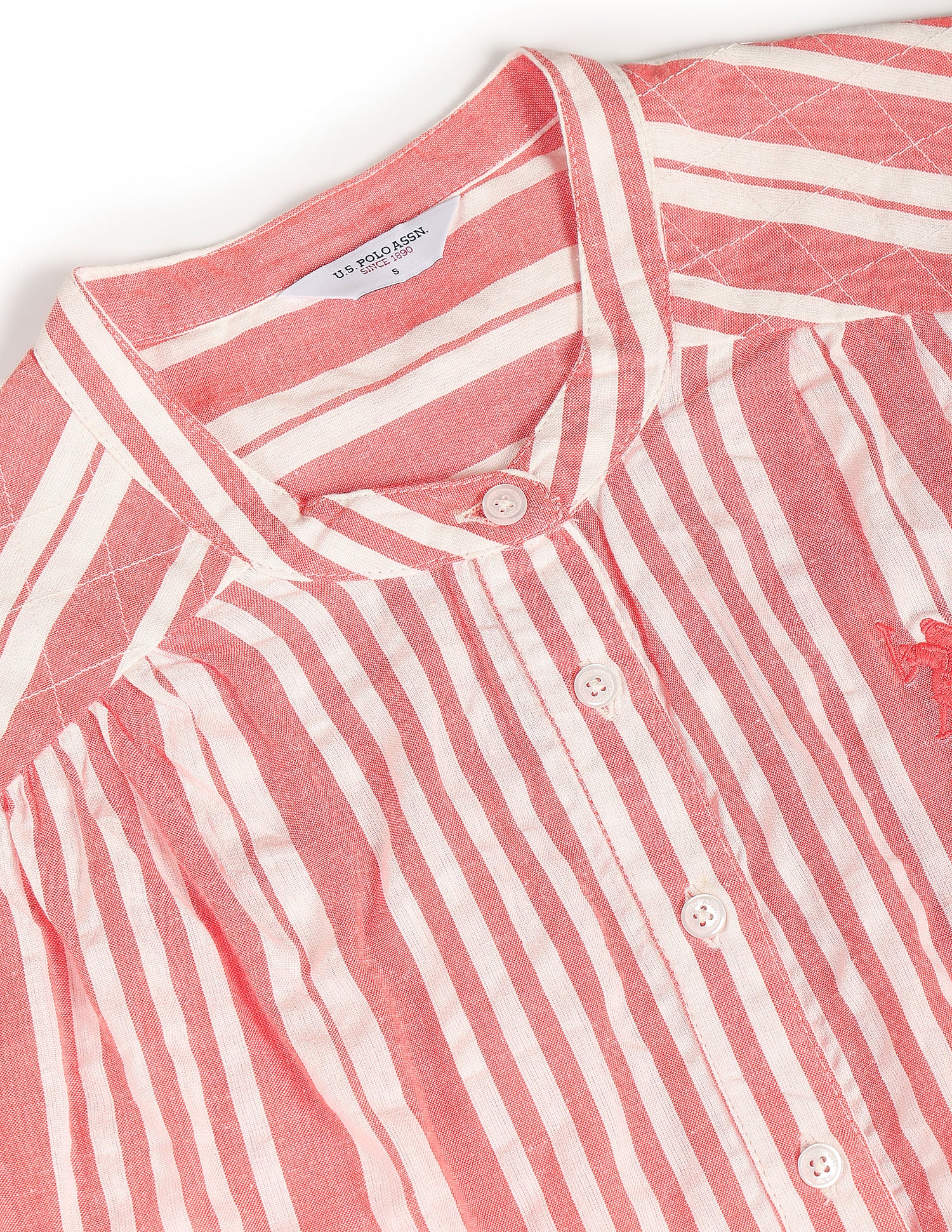 Vertical Stripe Oxford Shirt White and Orange - U.S. POLO ASSN. | Large