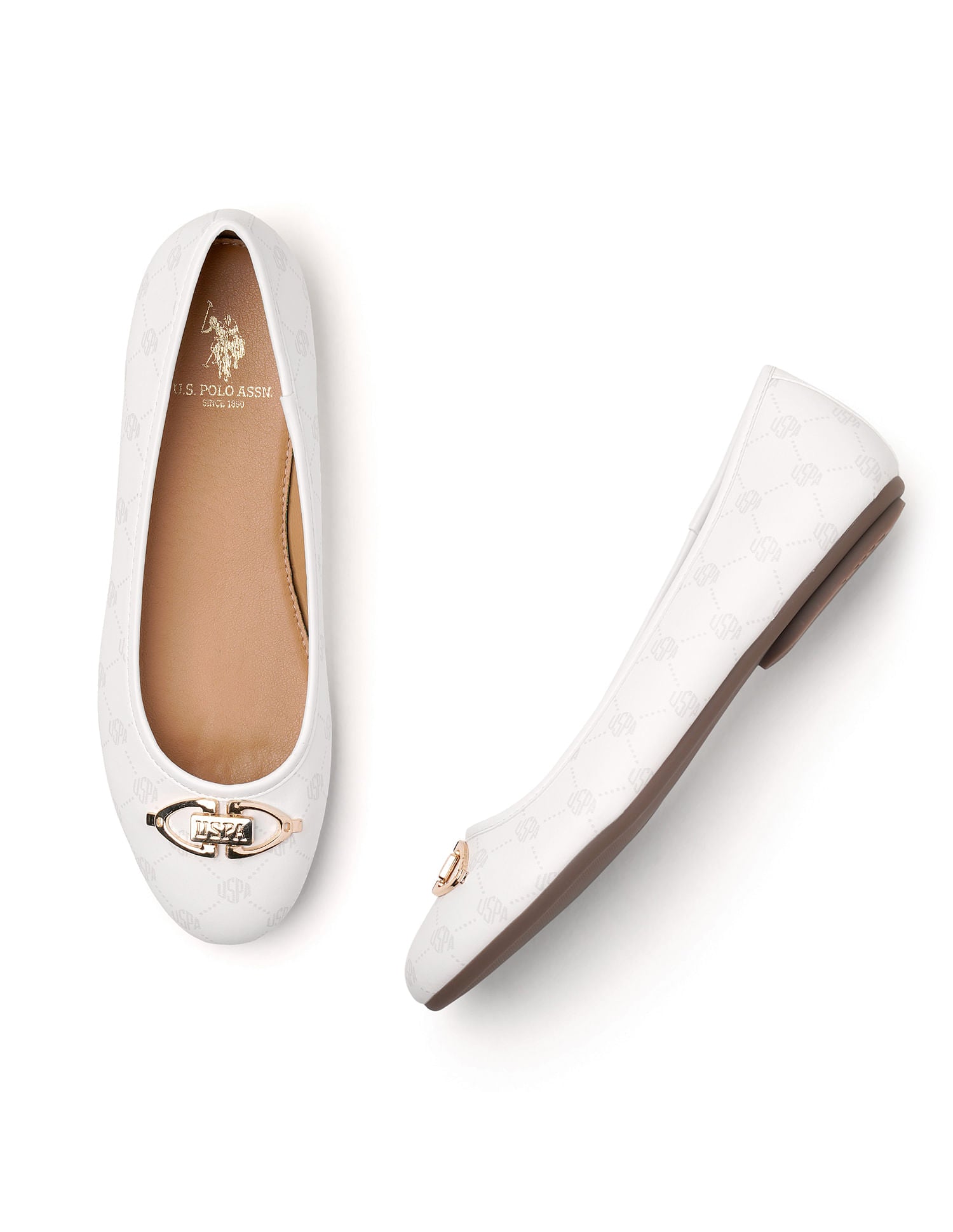 Women Panelled All Over Monogram Mia Ballerinas White - U.S. POLO ASSN. | Large