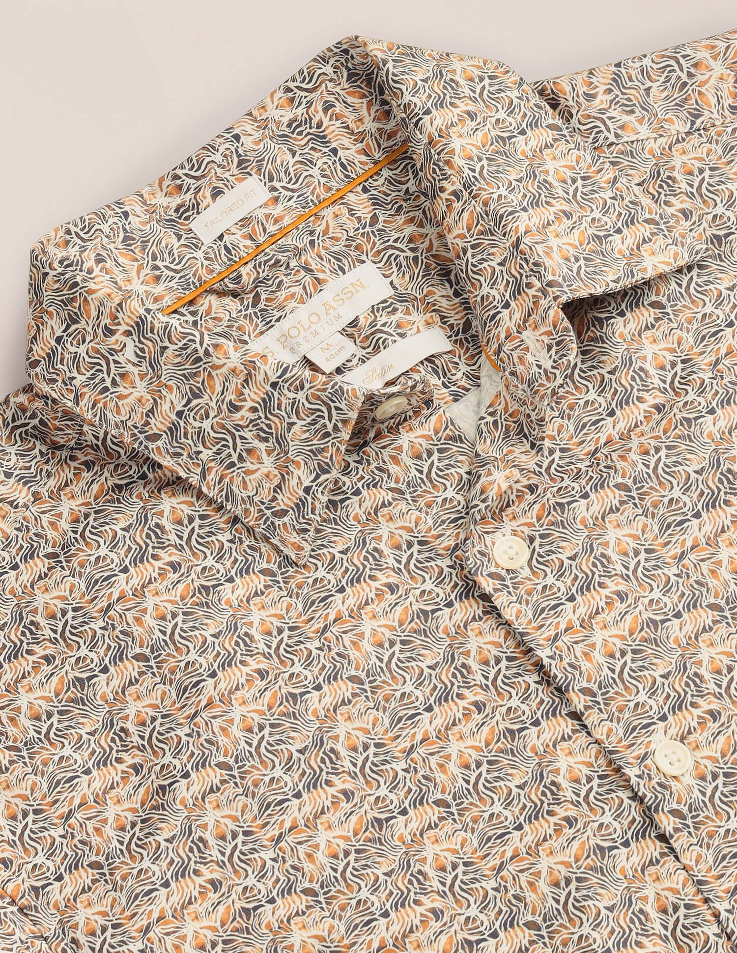 Abstract Print Sateen Shirt Khaki - U.S. POLO ASSN. | Large