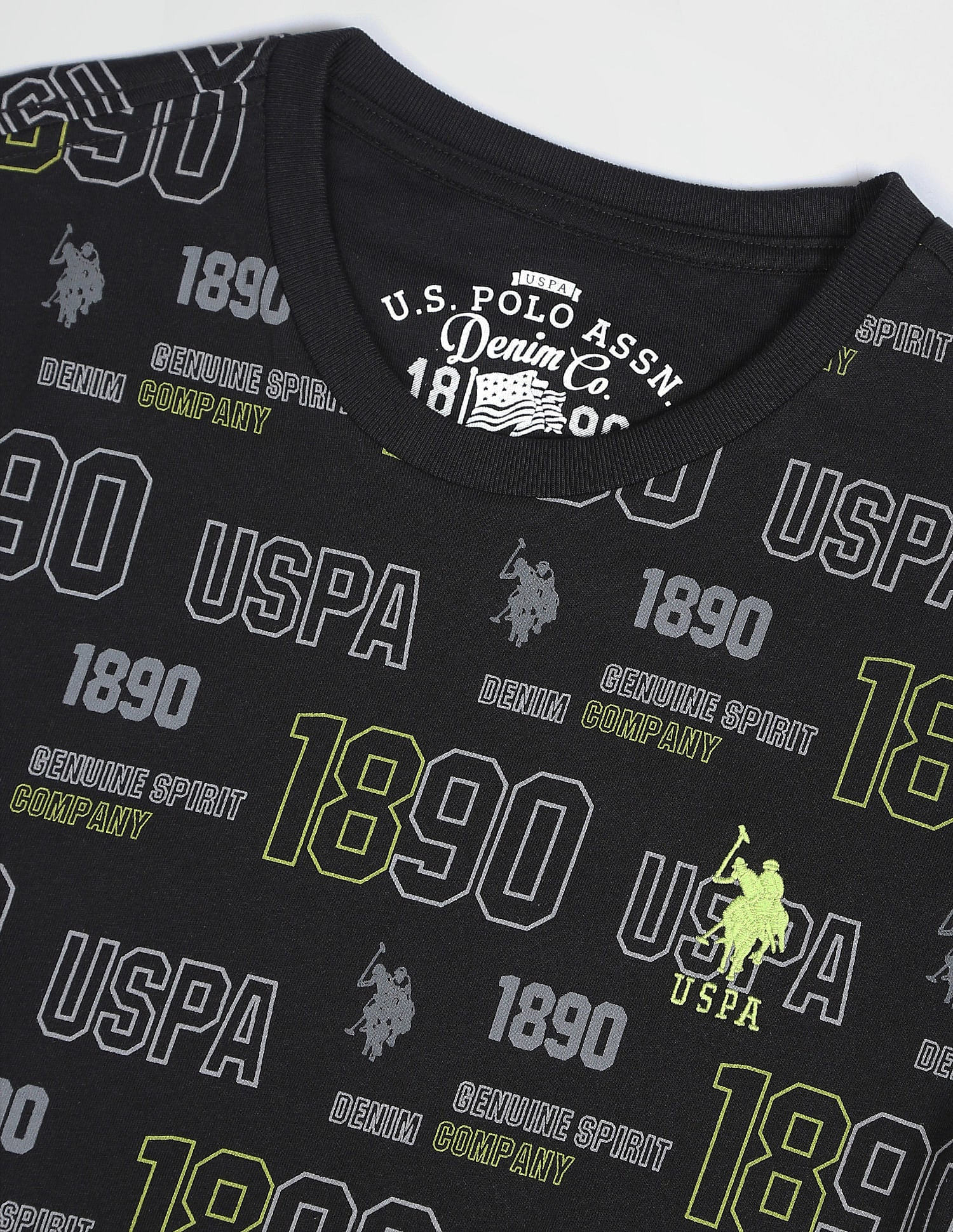Iconic All Over Brand Print T-Shirt Black - U.S. Polo Assn. India | Large