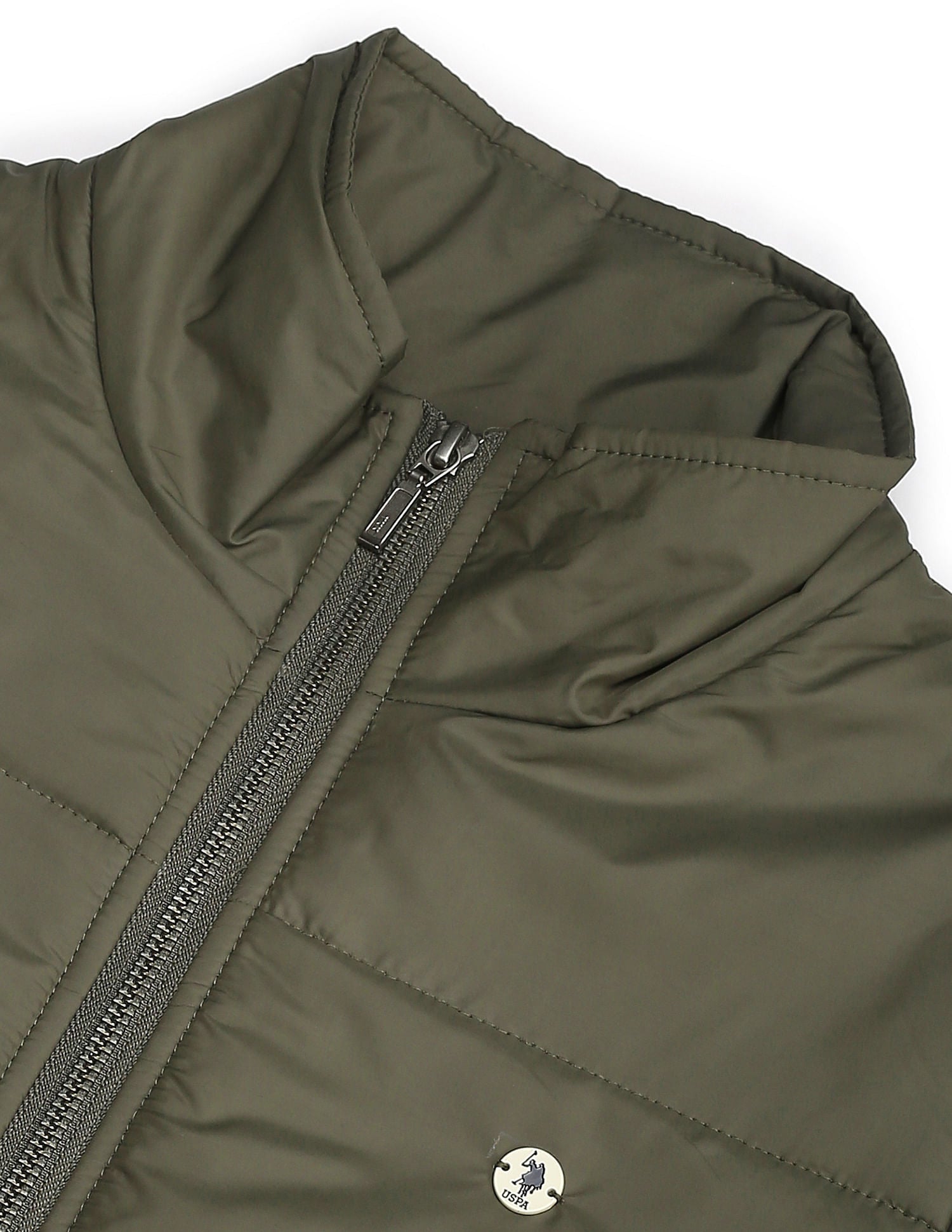 High Neck Solid Puffer Jacket Olive - U.S. Polo Assn. India | Large