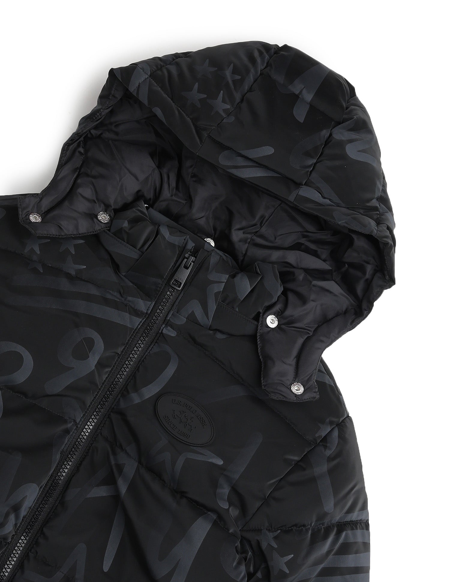 Boys Graphic Printed Puffer Jacket Jet Black - U.S. Polo Assn. India | Large