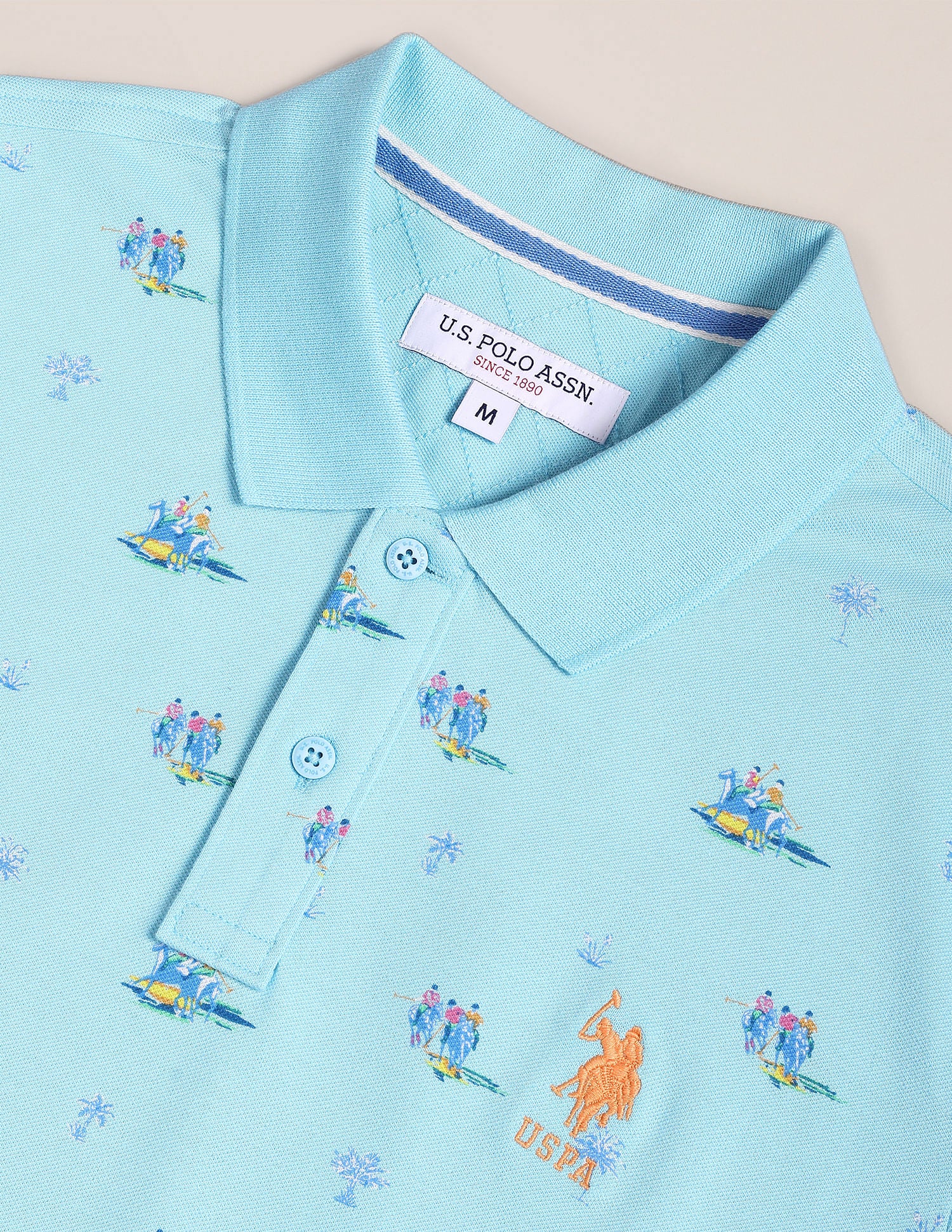 Brand Print Cotton Polo Shirt Aqua - U.S. POLO ASSN. | Large
