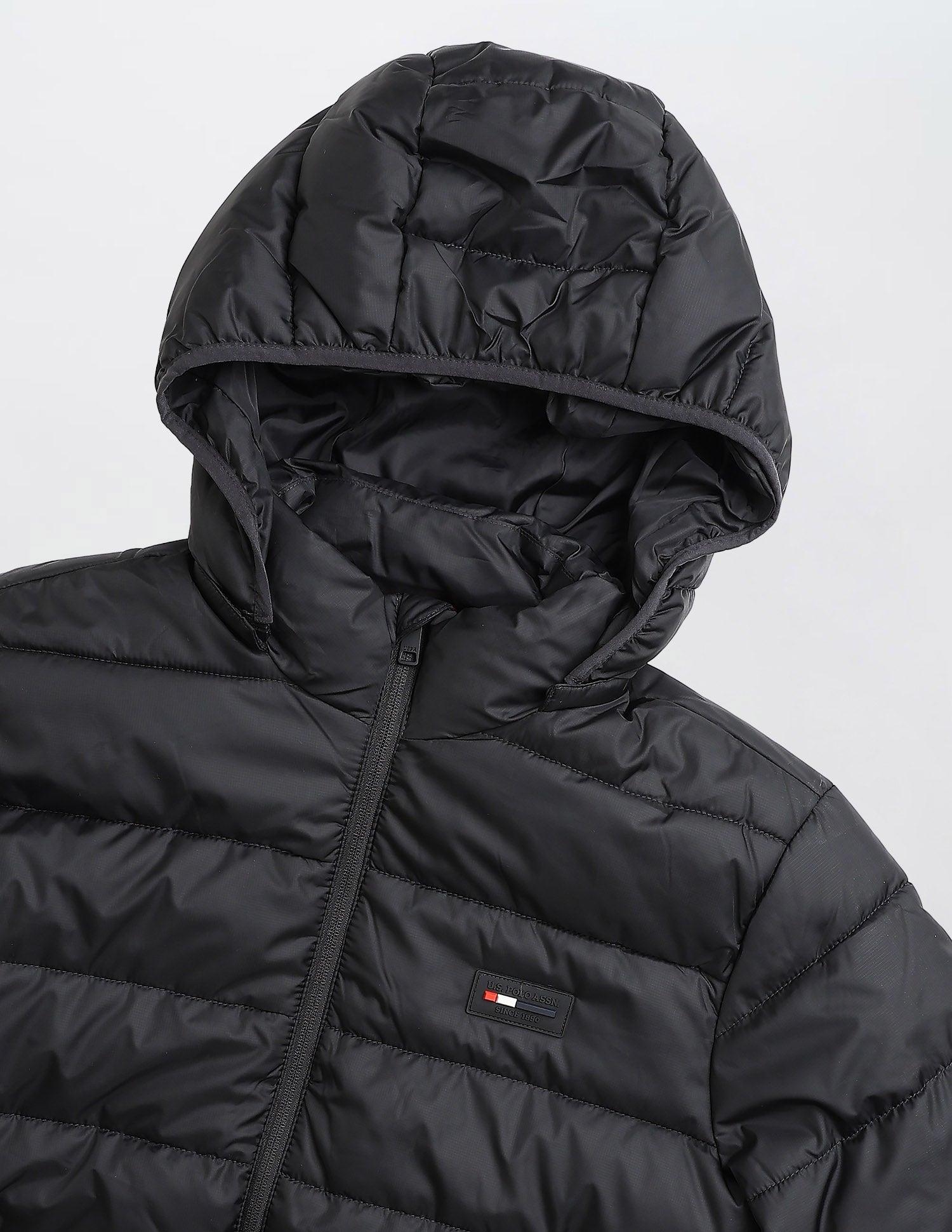 Regular Fit Solid Puffer Jacket Black - U.S. Polo Assn. India | Large