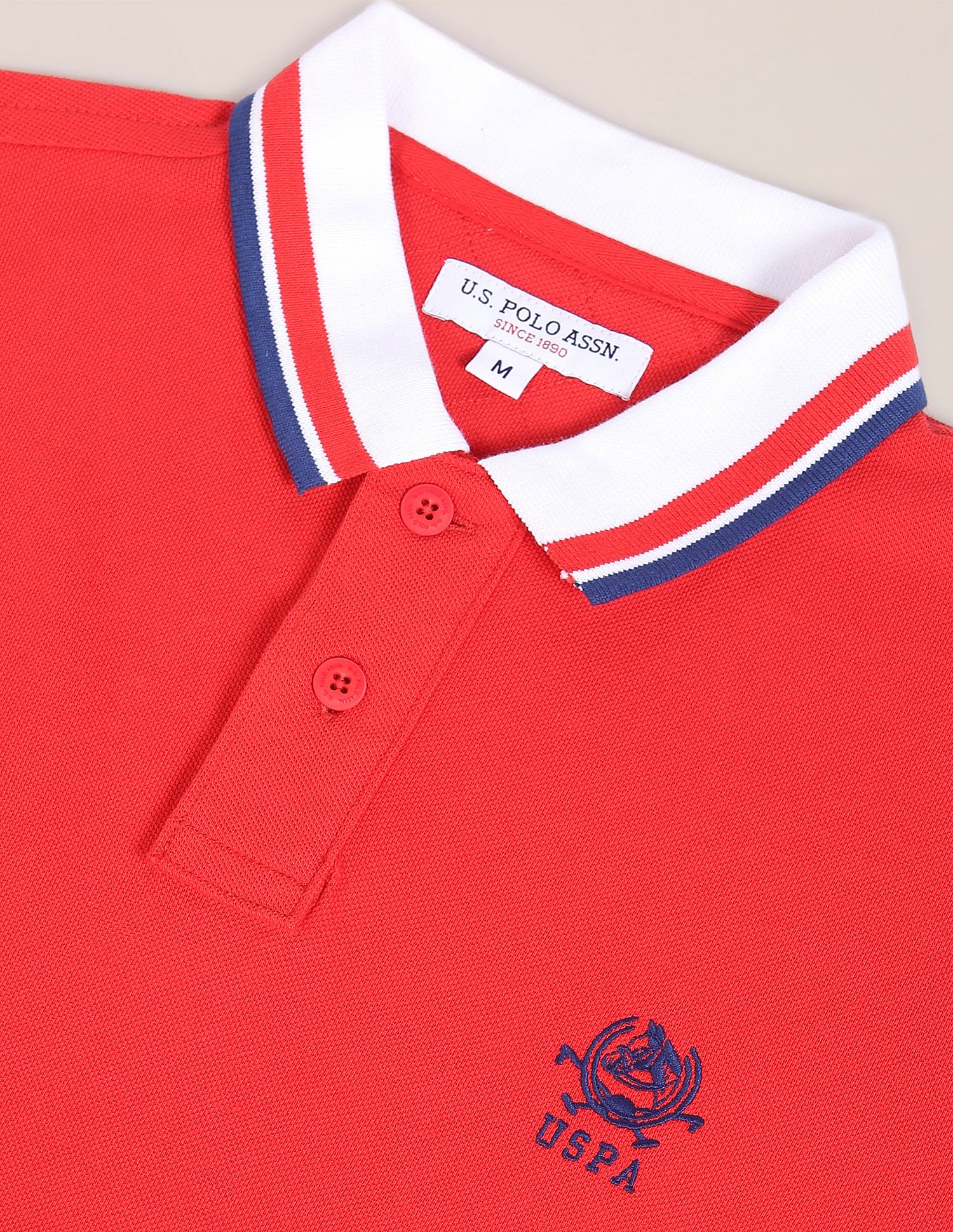 Ribbed Collar Brand Logo Polo Shirt Red - U.S. POLO ASSN. | Large