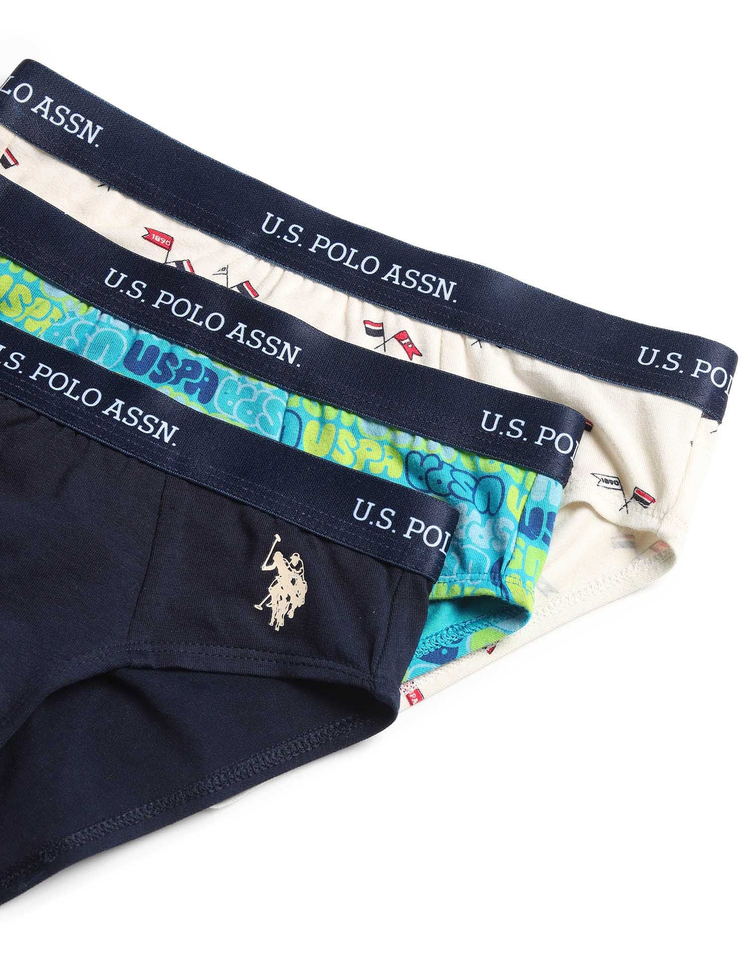 Boys Mid Rise Cotton Spandex Briefs - Pack Of 3 Blue, White and Navy - U.S. POLO ASSN. | Large