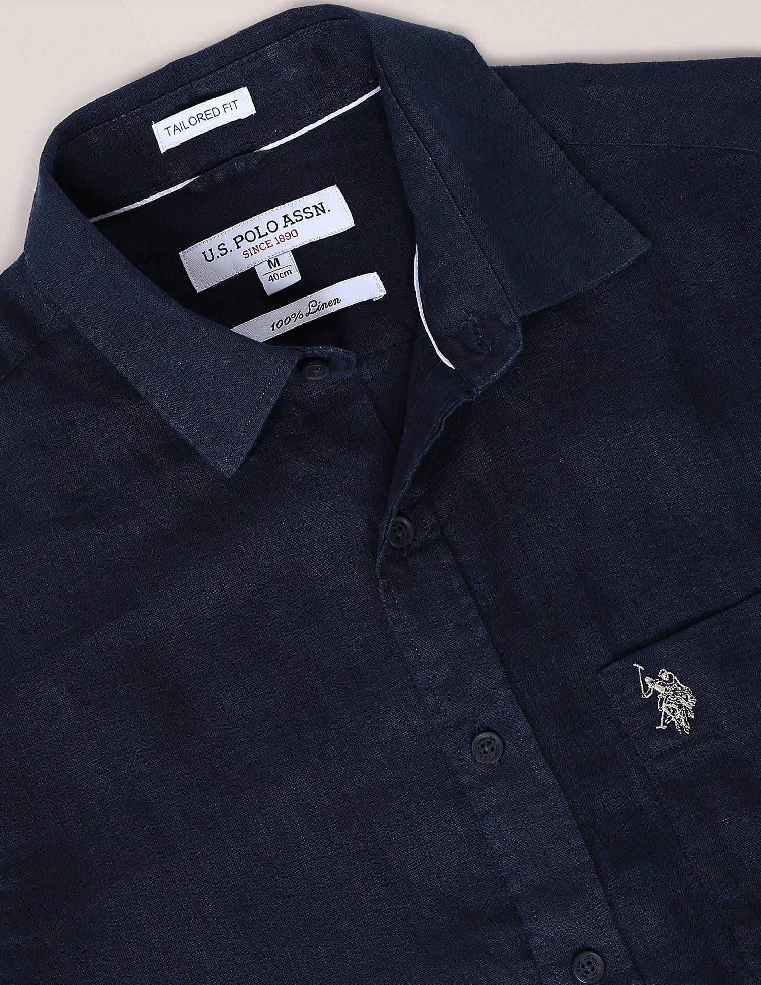 Short Sleeve Solid Linen Casual Shirt Navy - U.S. Polo Assn. India | Large