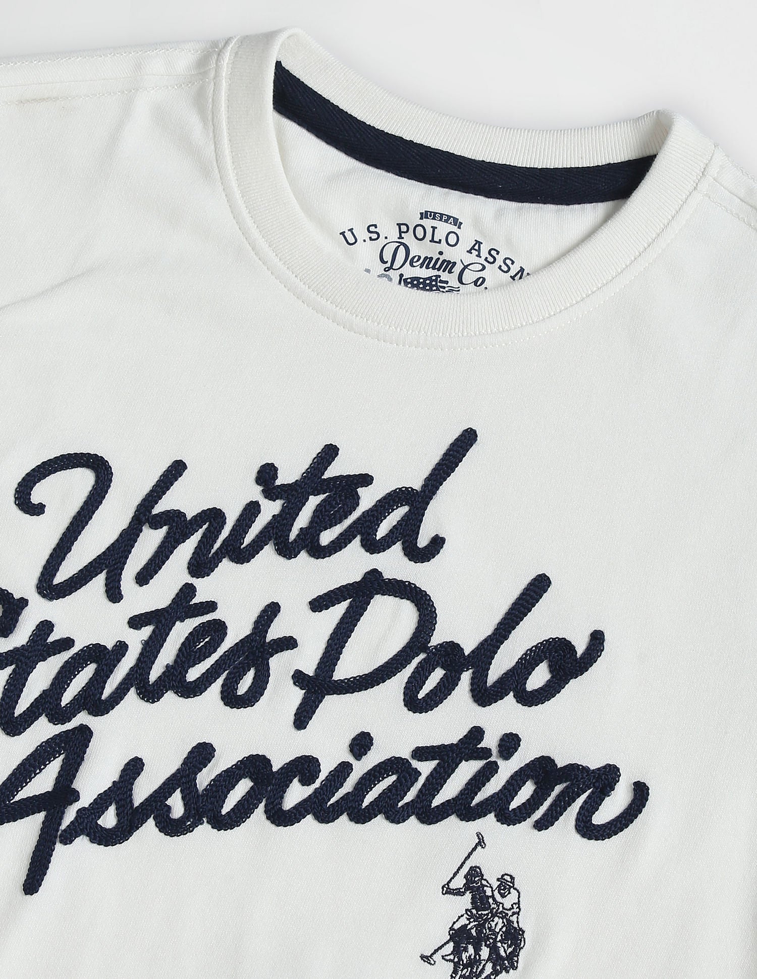 Crew Neck Brand Embroidered T-Shirt Ivory - U.S. Polo Assn. India | Large