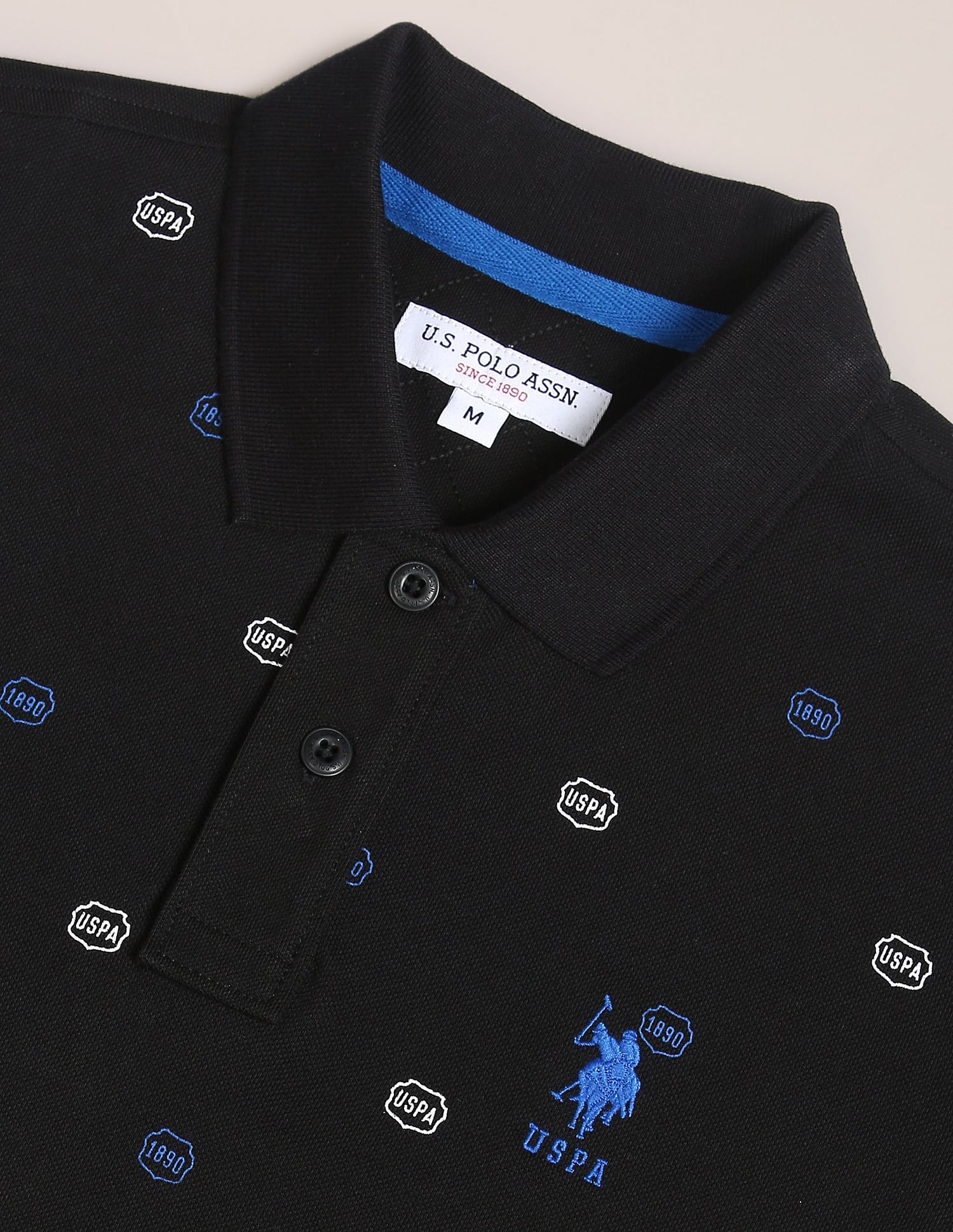Cotton All Over Brand Print Polo Shirt Black - U.S. Polo Assn. India | Large
