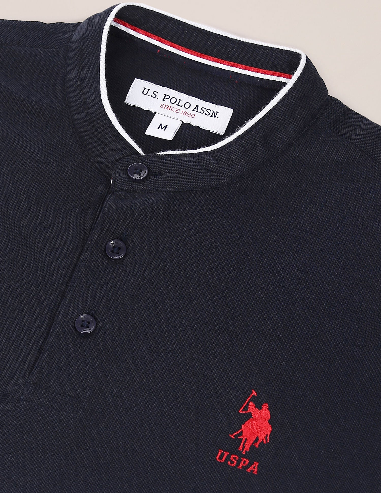 Mandarin Collar Brand Logo Polo Shirt Navy - U.S. Polo Assn. India | Large