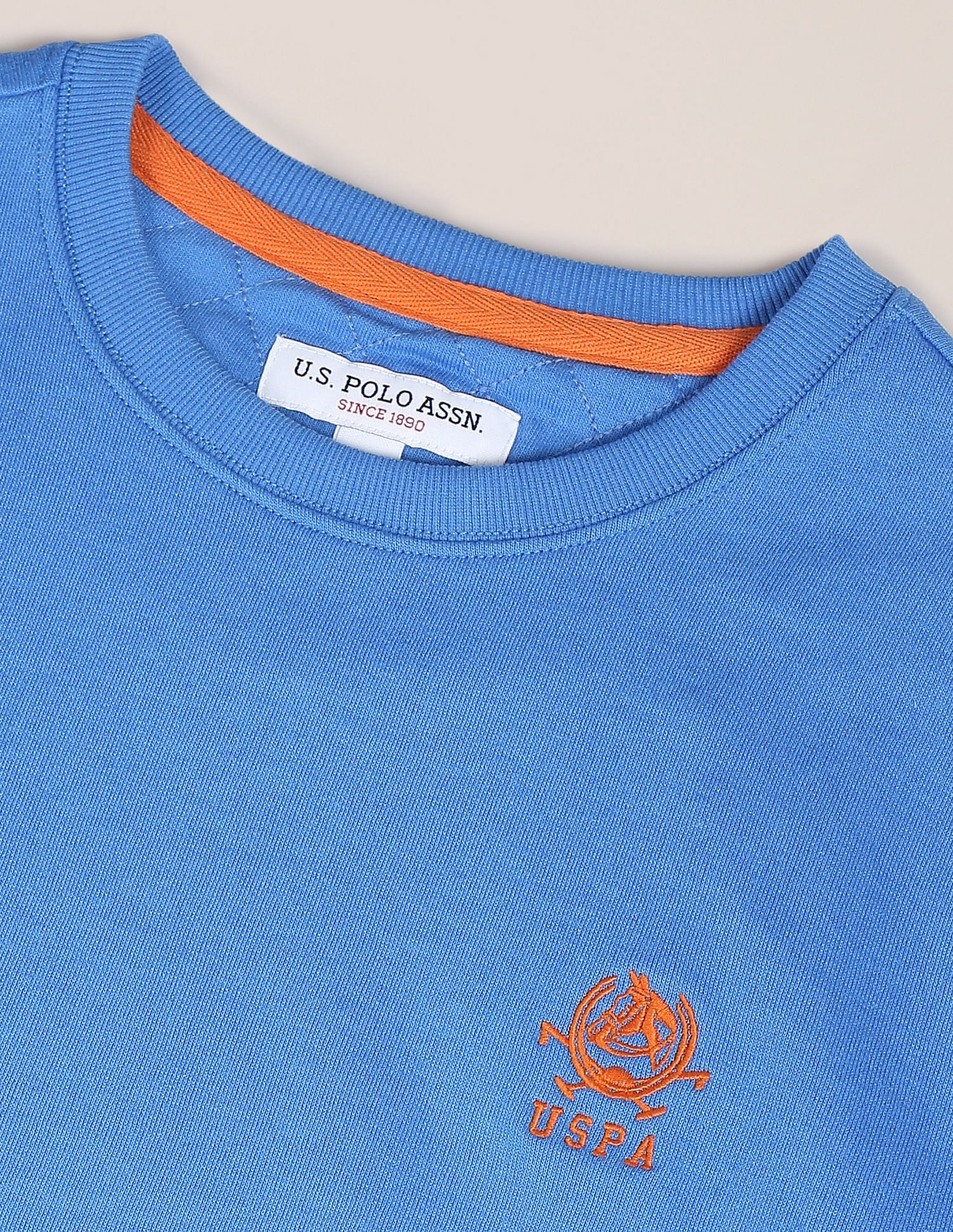 Men Blue Embroidered Logo Crew Neck Sweatshirt Blue - U.S. POLO ASSN. | Large