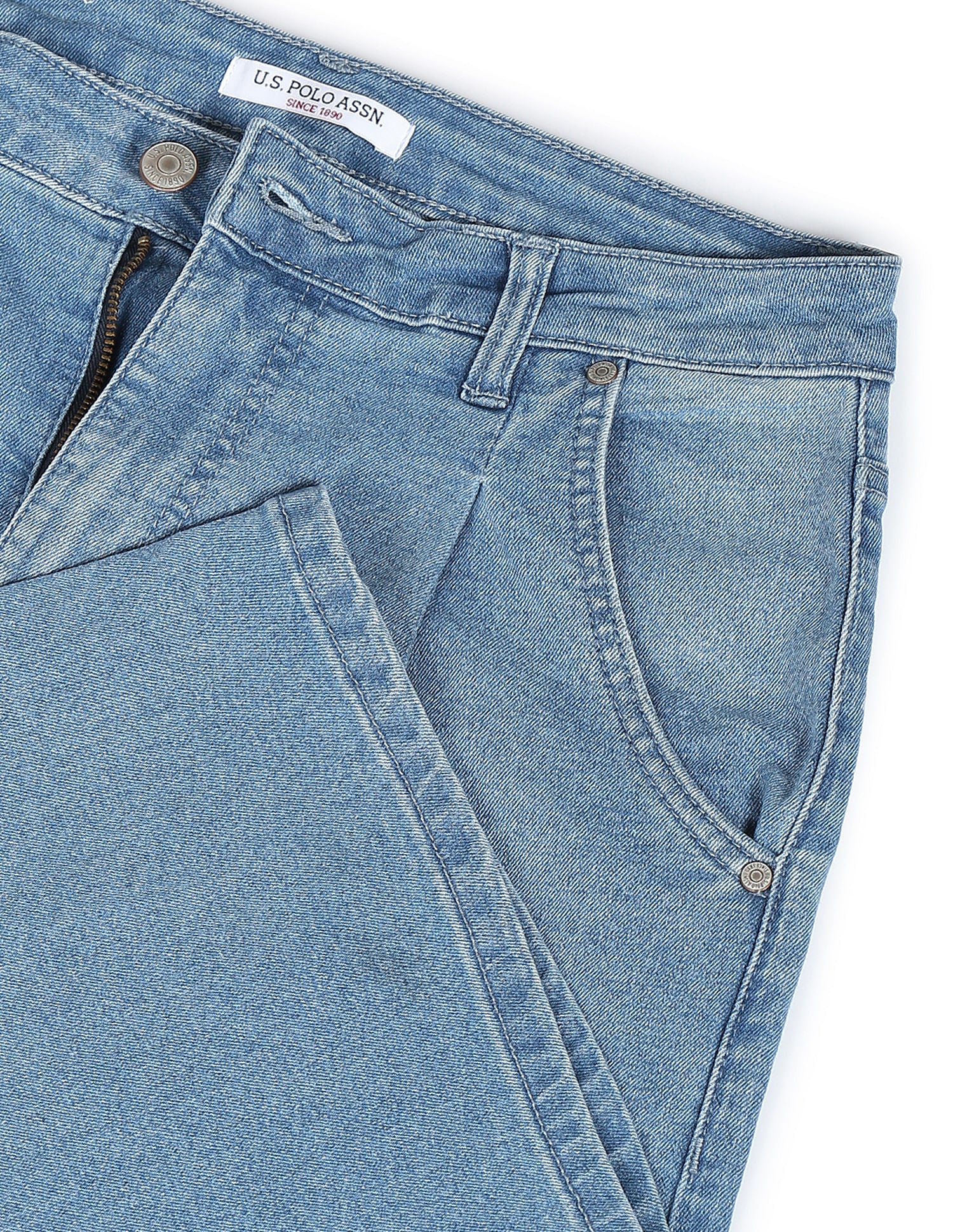 High Rise Pleated Wide Leg Jeans Light Blue - U.S. POLO ASSN. | Large