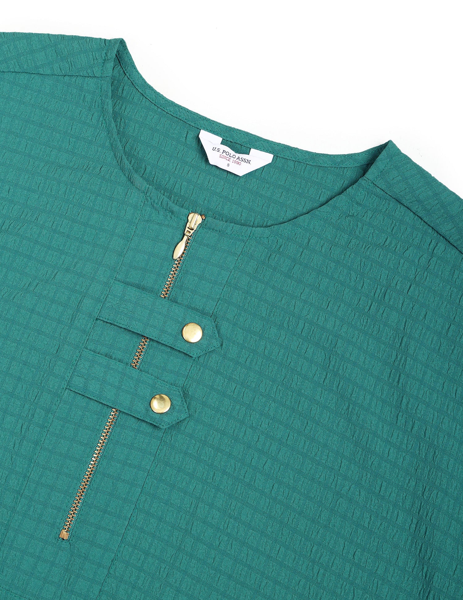 Textured Fit And Flare Midi Dress Teal - U.S. Polo Assn. India | Large