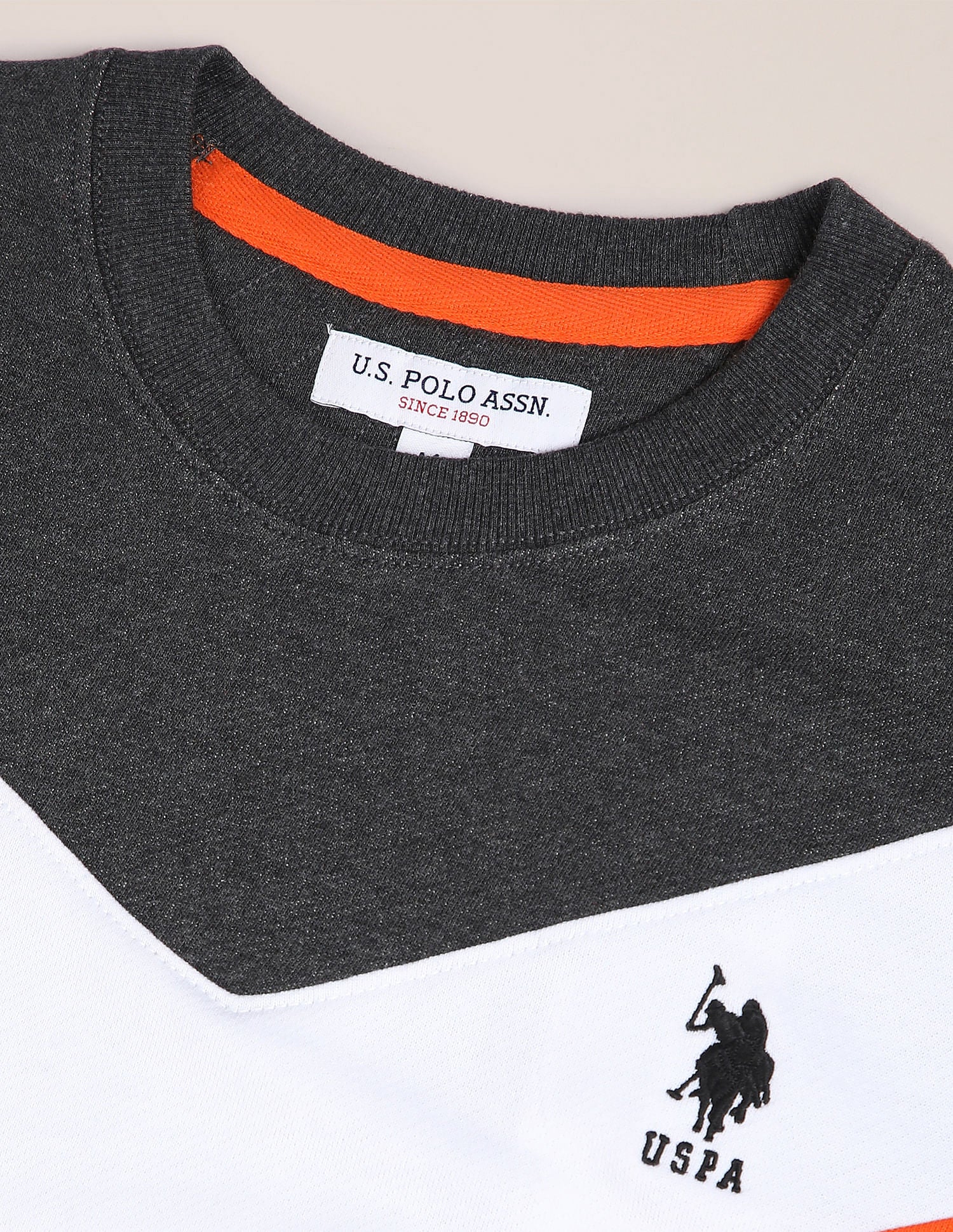 Crew Neck Colour Block Sweatshirt Grey and Black - U.S. POLO ASSN. | Large