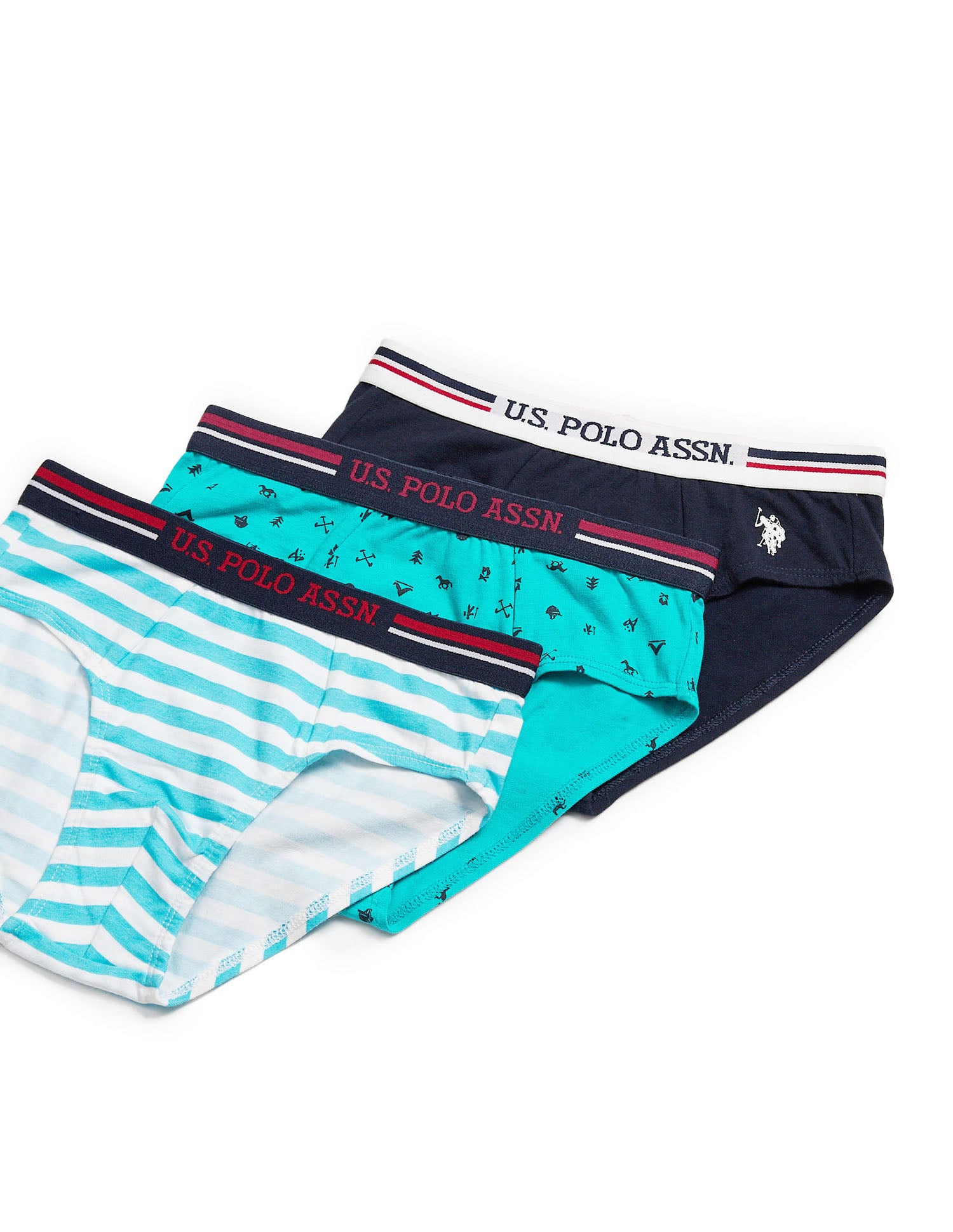 Mid Rise Cotton Spandex EKB03 Briefs - Pack Of 3 White, Green and Navy - U.S. POLO ASSN. | Large