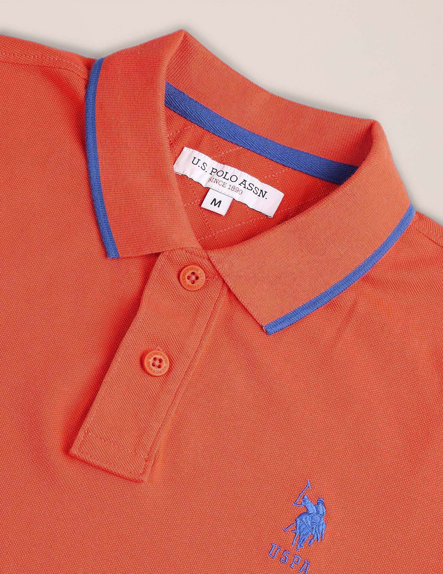 Slim Fit Solid Polo Shirt Orange - U.S. Polo Assn. India | Large