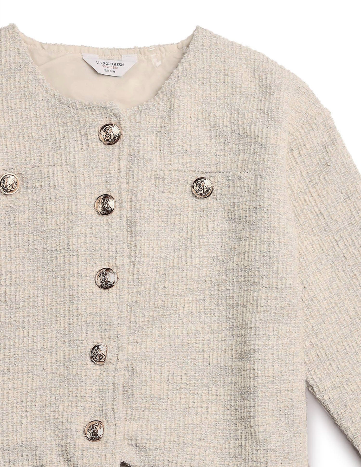 Girls Textured Boxy Fit Jacket Off White - U.S. POLO ASSN. | Large