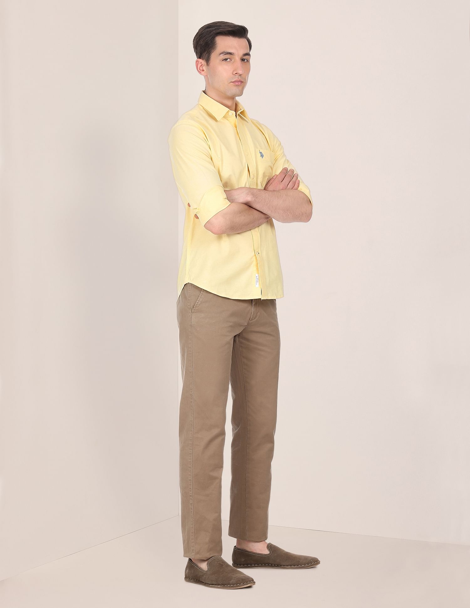 Spread Collar Solid Casual Shirt Yellow - U.S. Polo Assn. India | Large