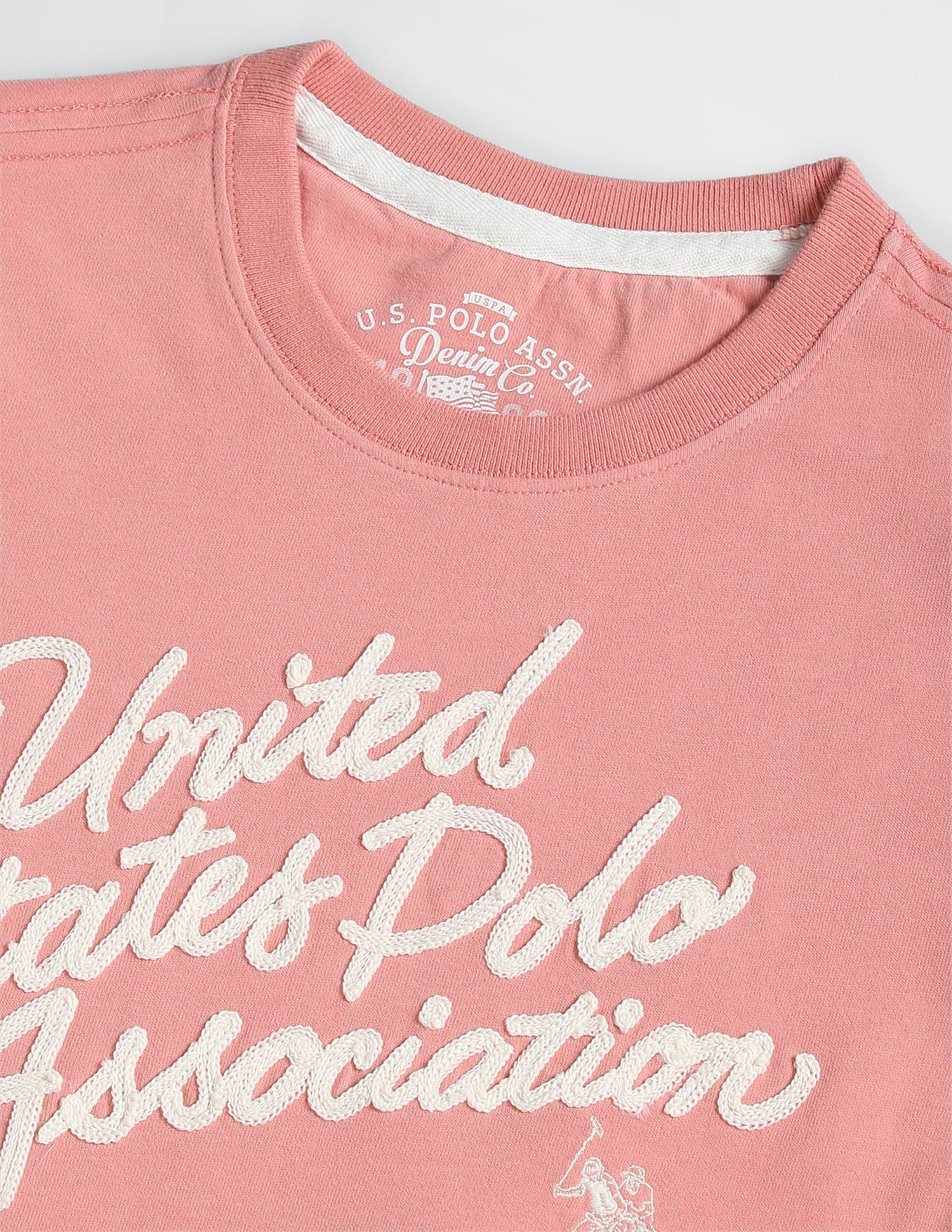 Crew Neck Brand Embroidered T-Shirt Pink - U.S. Polo Assn. India | Large