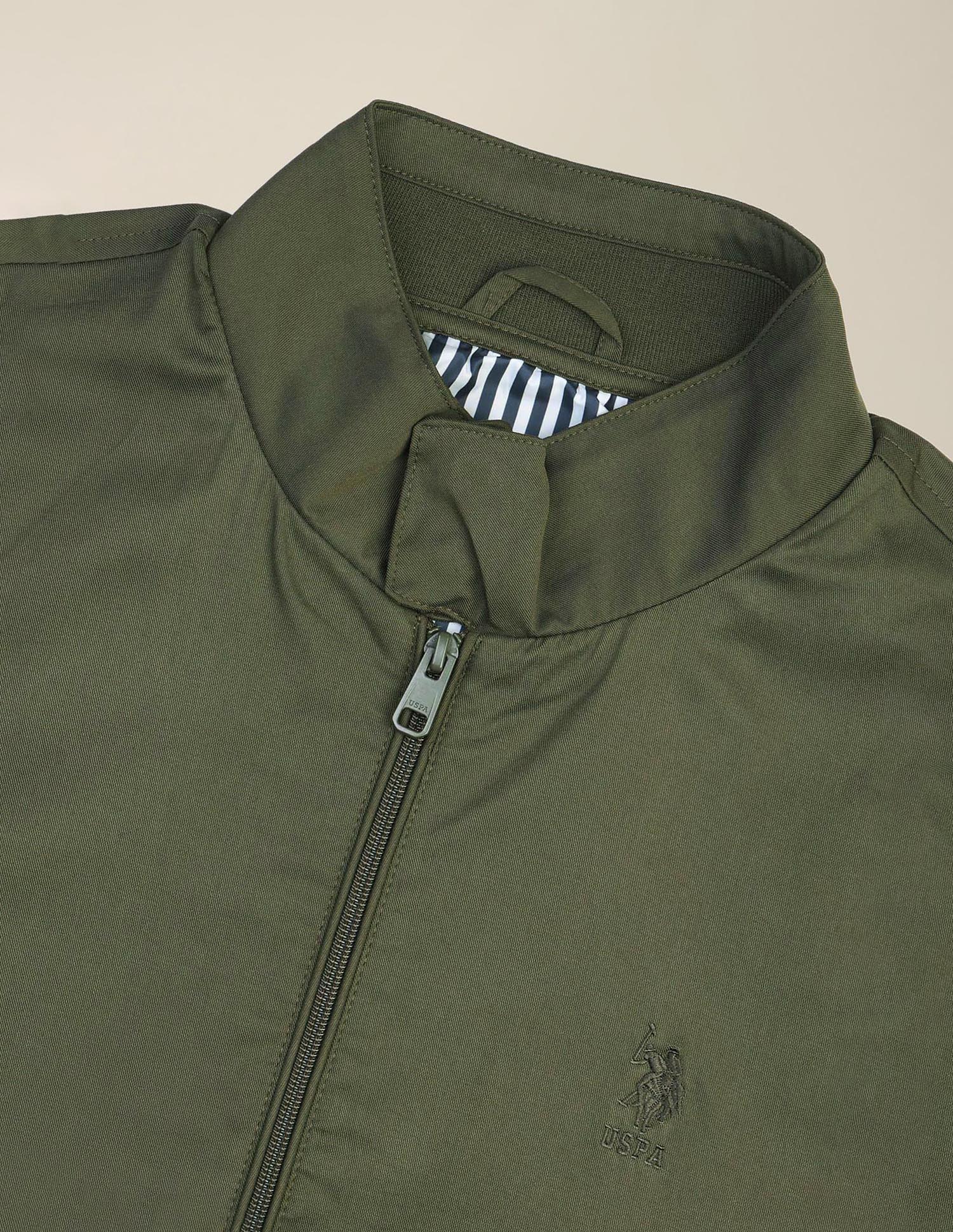 Solid Regular Fit Bomber Jacket Olive - U.S. Polo Assn. India | Large