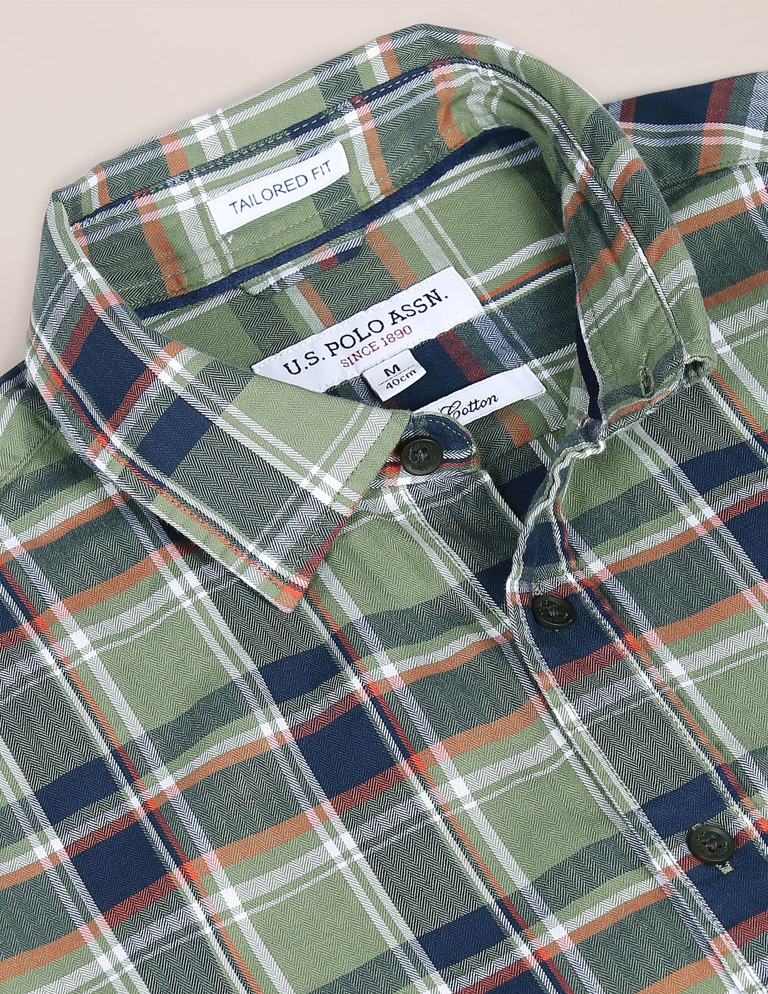 Men Olive Herringbone Weave Check Casual Shirt Olive - U.S. POLO ASSN. | Large