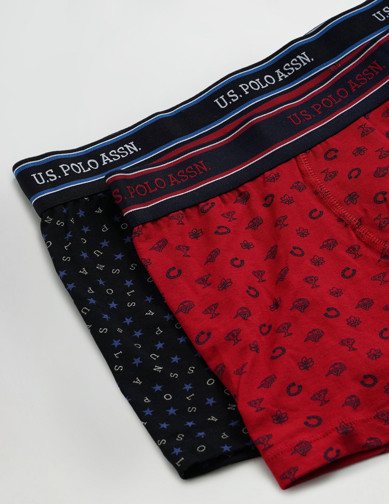 All Over Print Cotton Spandex I616 Trunks - Pack Of 2 Red and Black - U.S. POLO ASSN. | Large