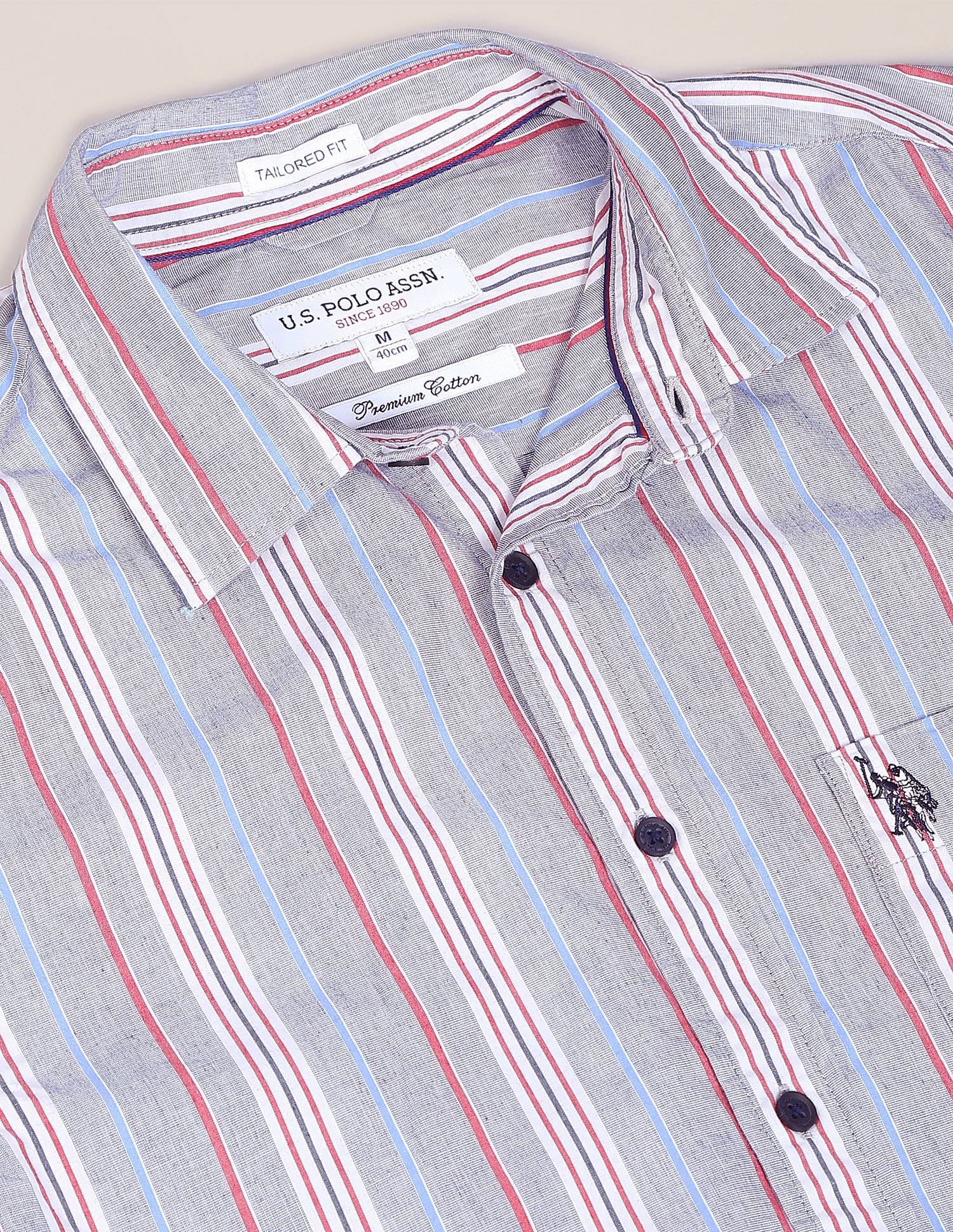 Vertical Stripe Cotton Casual Shirt Light Grey - U.S. POLO ASSN. | Large