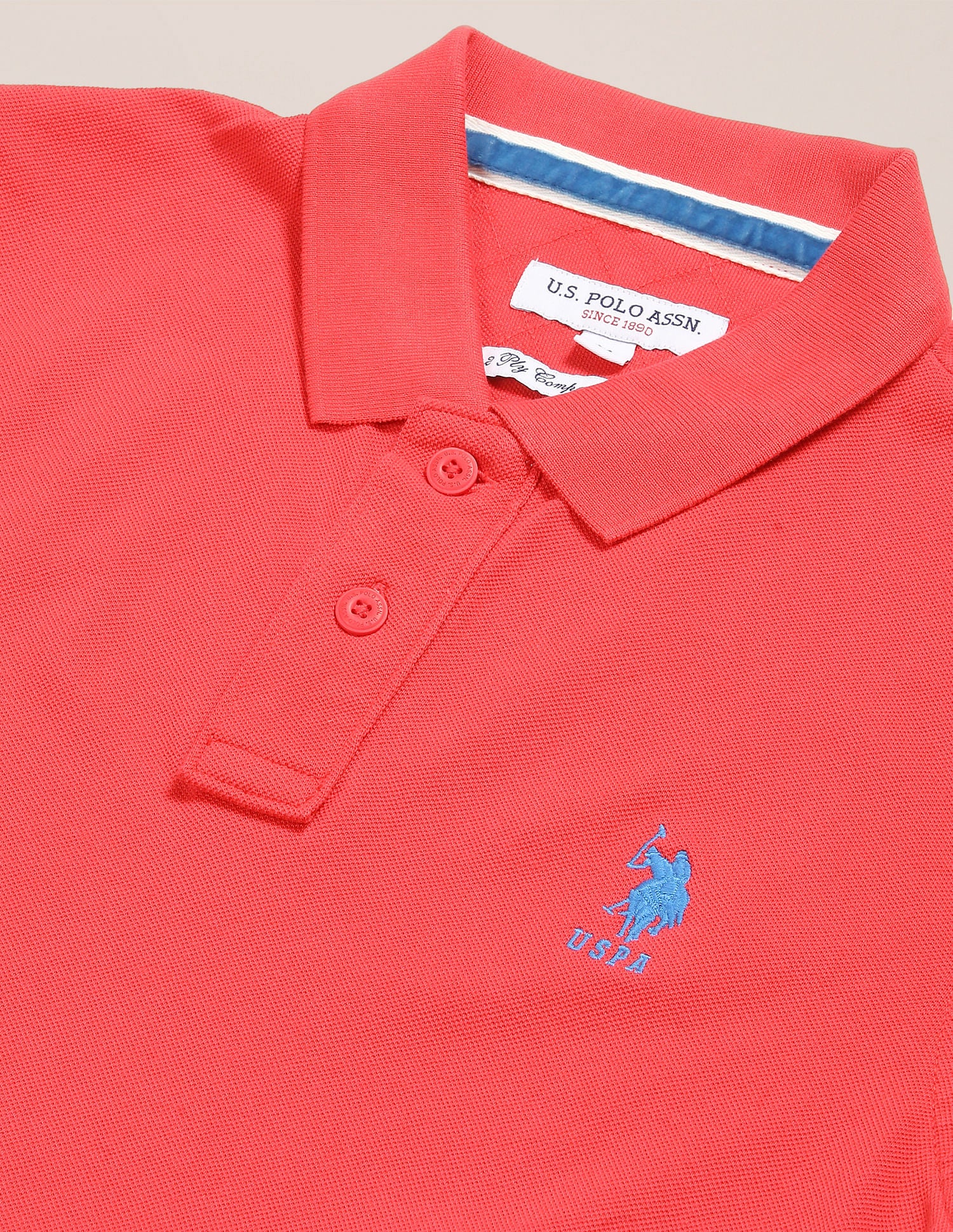 Ribbed Collar Solid Polo Shirt Coral - U.S. POLO ASSN. | Large