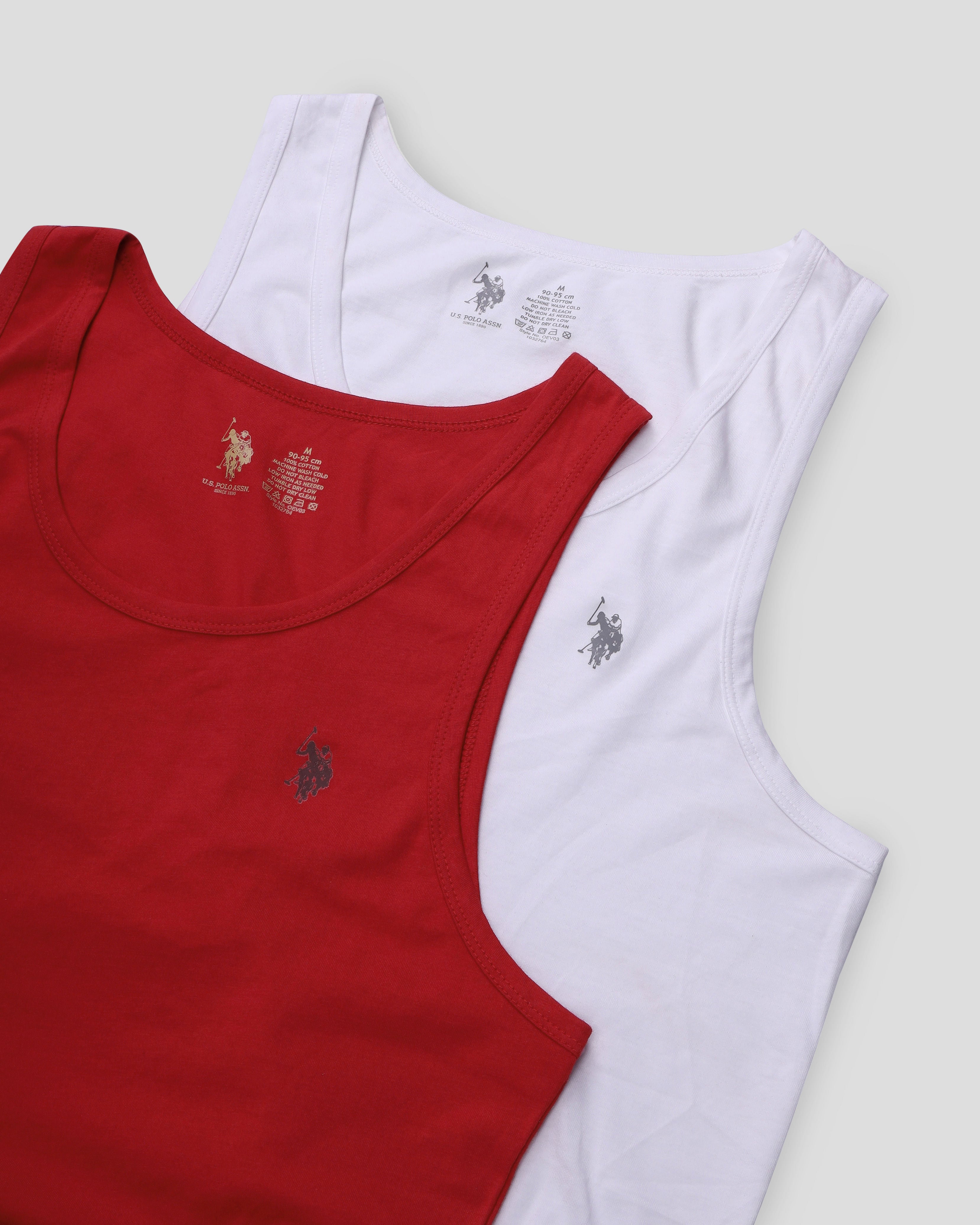Solid Cotton OEV03 Vest - Pack Of 2 Red and White - U.S. POLO ASSN. | Large