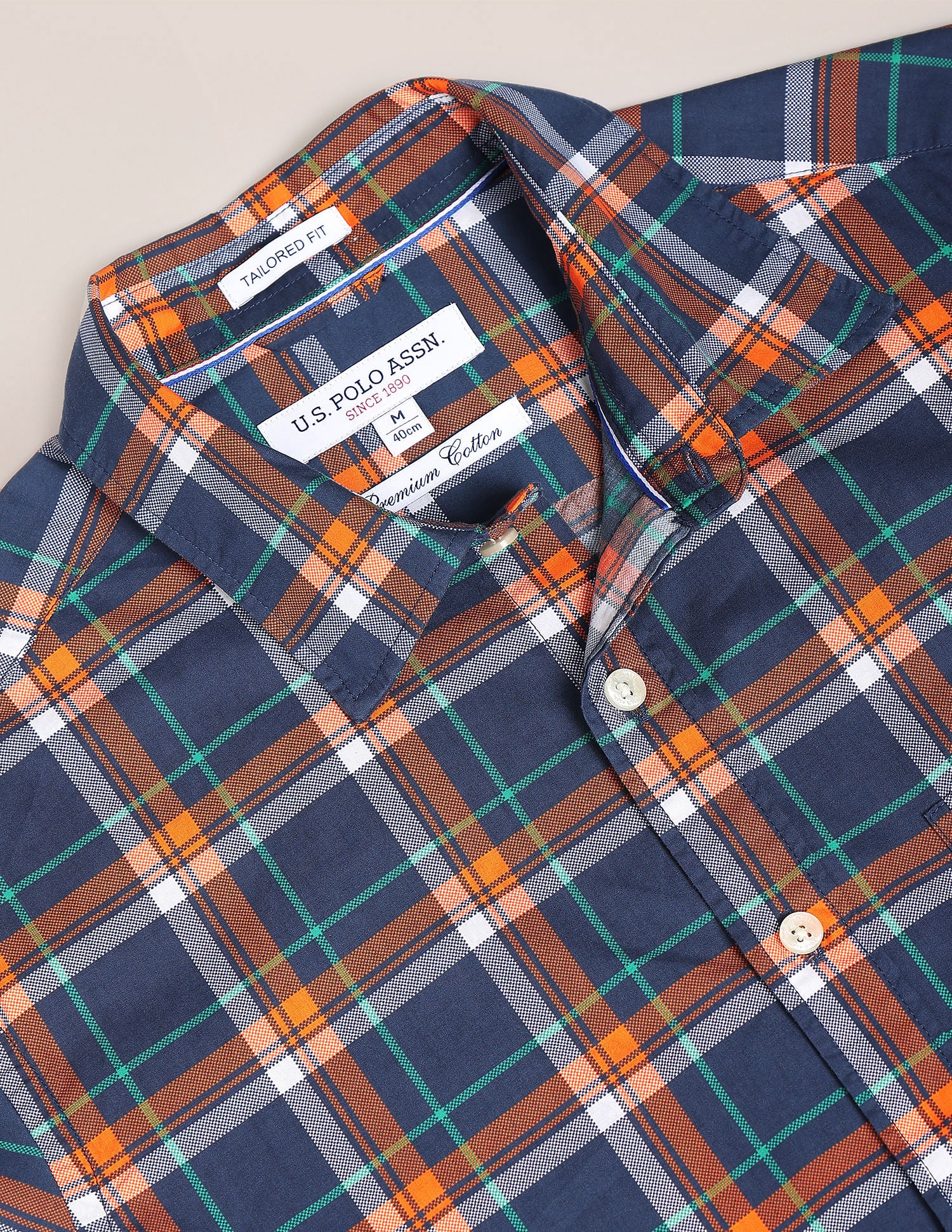 Cutaway Collar Tartan Check Shirt Navy - U.S. Polo Assn. India | Large