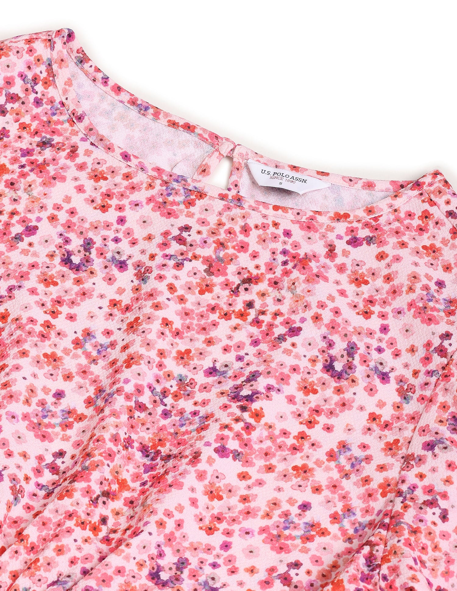 Puff Sleeve Floral Fit And Flare Dress Pink - U.S. Polo Assn. India | Large