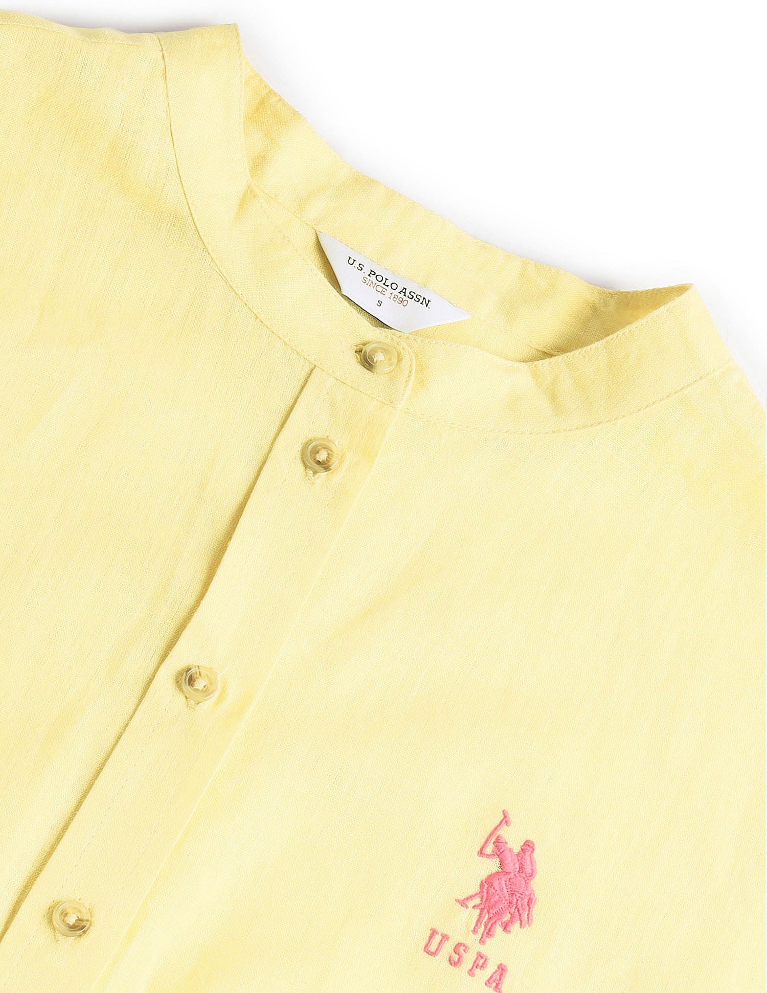 Mandarin Collar Viscose Linen Shirt Yellow - U.S. POLO ASSN. | Large