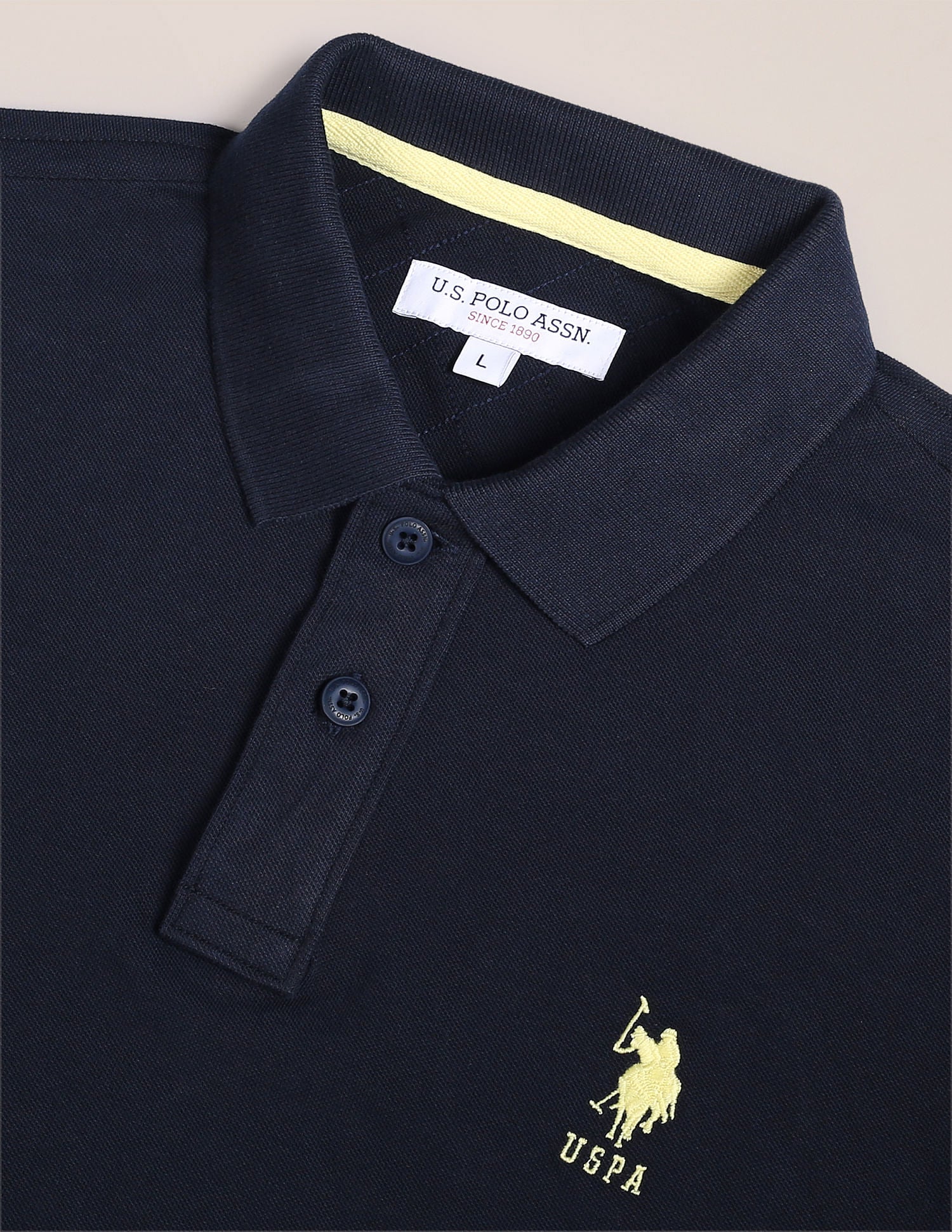 Men Navy Blue Pique Solid Polo Shirt Navy - U.S. Polo Assn. India | Large