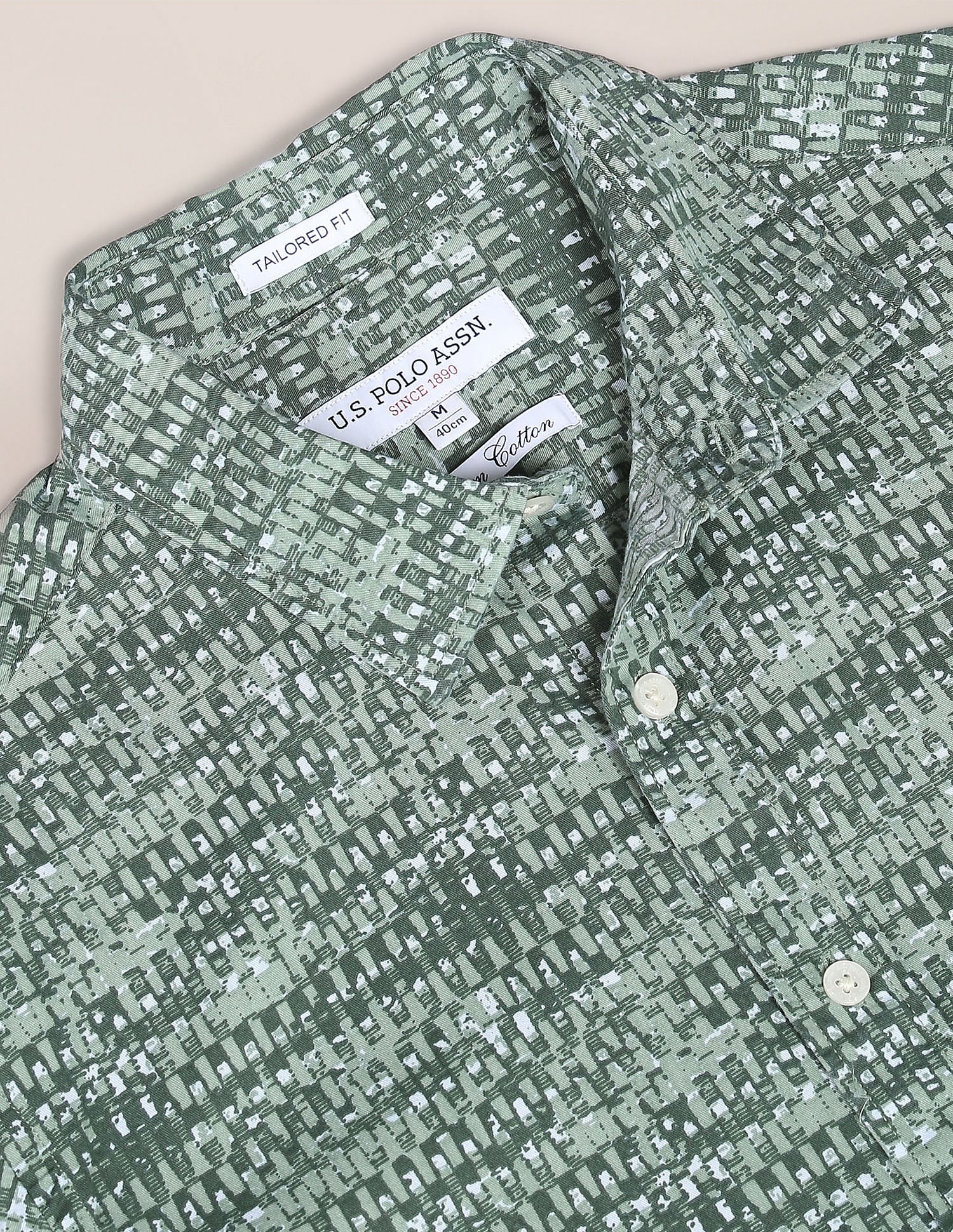 Abstract Print Cotton Twill Shirt Green - U.S. POLO ASSN. | Large