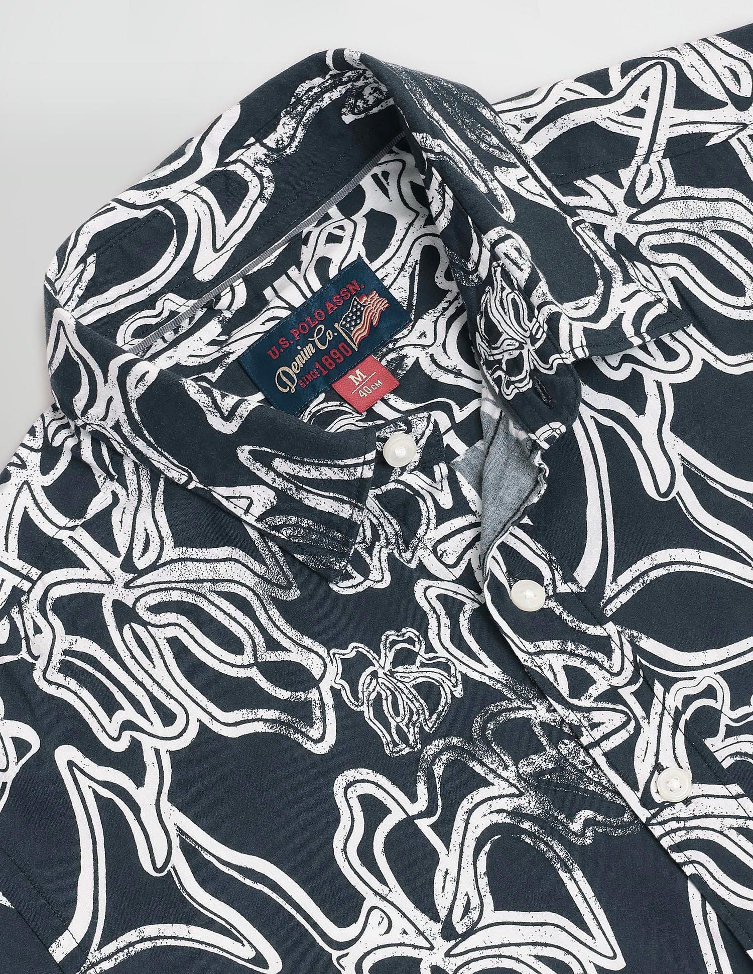 Abstract Print Slim Fit Shirt Black - U.S. Polo Assn. India | Large