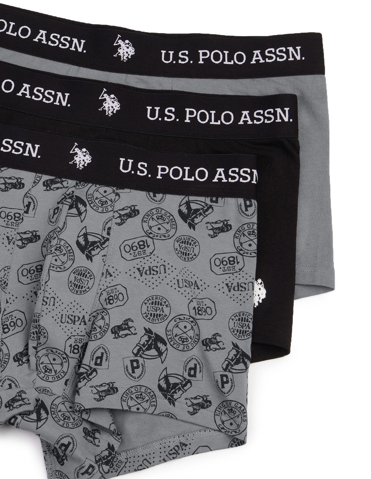 All Day Breathable OET26 Trunks - Pack of 3 Grey|Black|Grey - U.S. Polo Assn. India | Large