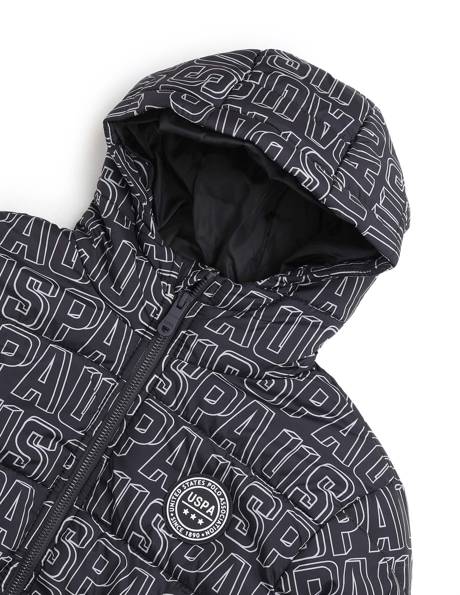 Boys Brand Printed Puffer Jacket Jet Black - U.S. Polo Assn. India | Large